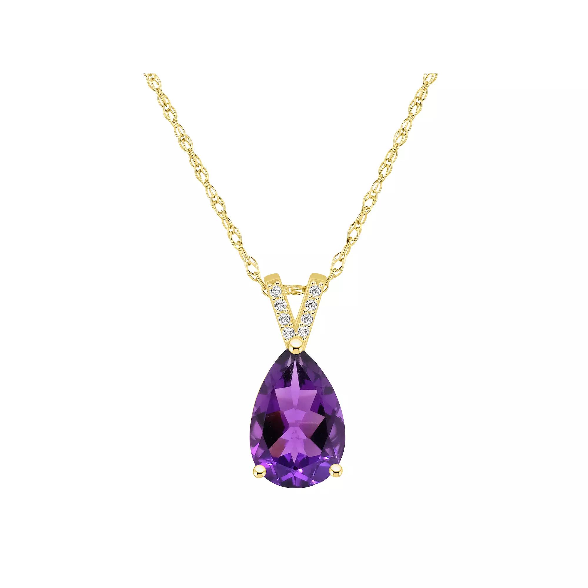 Alyson Layne 10k Gold Pear Shape Gemstone Diamond Accent Pendant Necklace, Women's, Size: 18", Purple Product Image