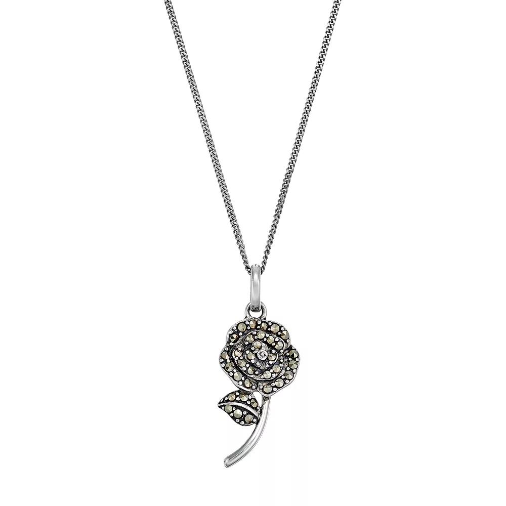 Tori Hill Sterling Silver Marcasite Rose Pendant Necklace, Women's, Size: 18", Grey Product Image