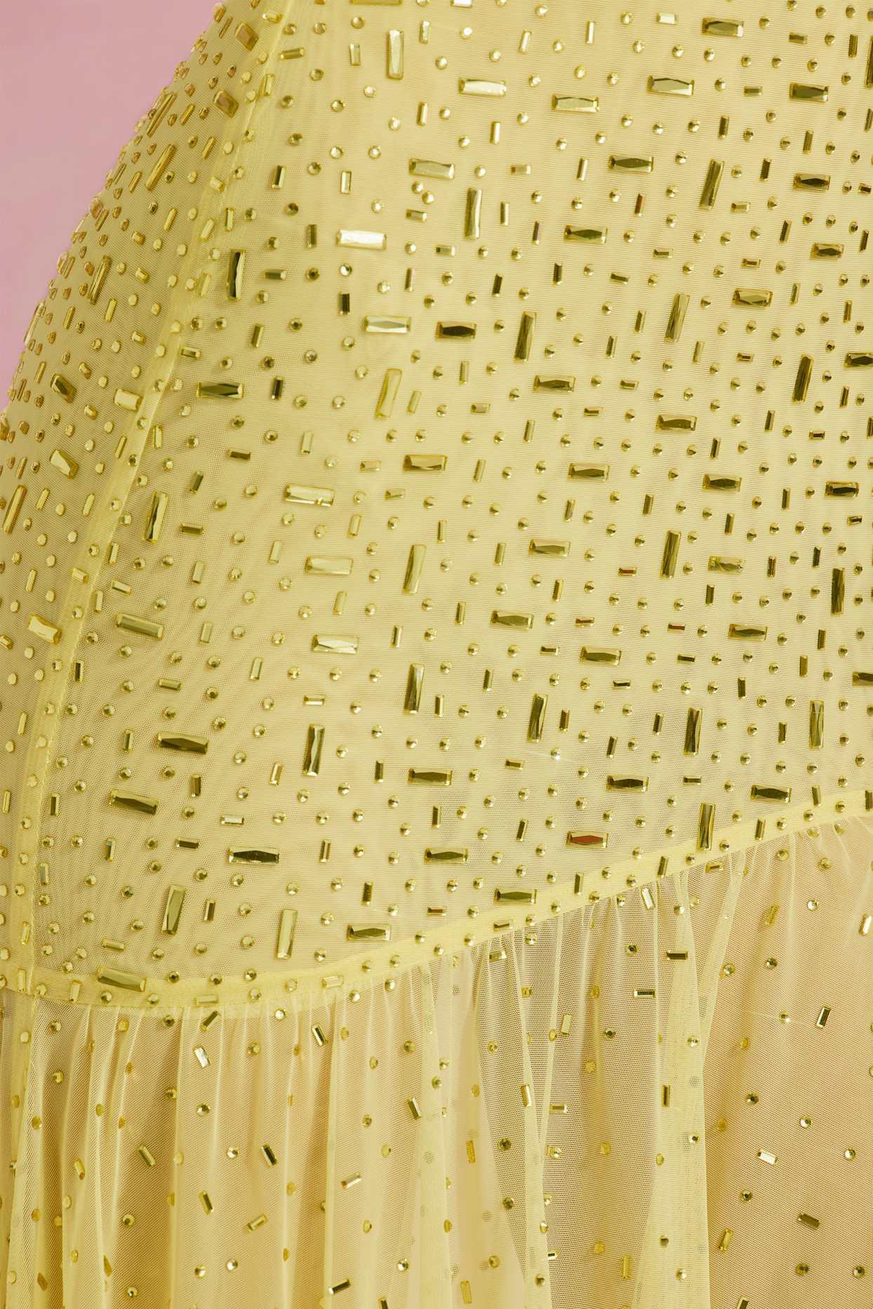 Semi-Sheer Embellished Asymmetric Maxi Dress in Yellow Product Image