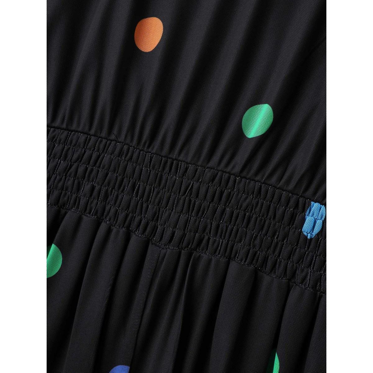 Plus Size Super Stretchy Polka Dot Pockets Midi Dress BlackFlower Women V-neck Short sleeve Curvy BloomChic 22-24/3X Product Image