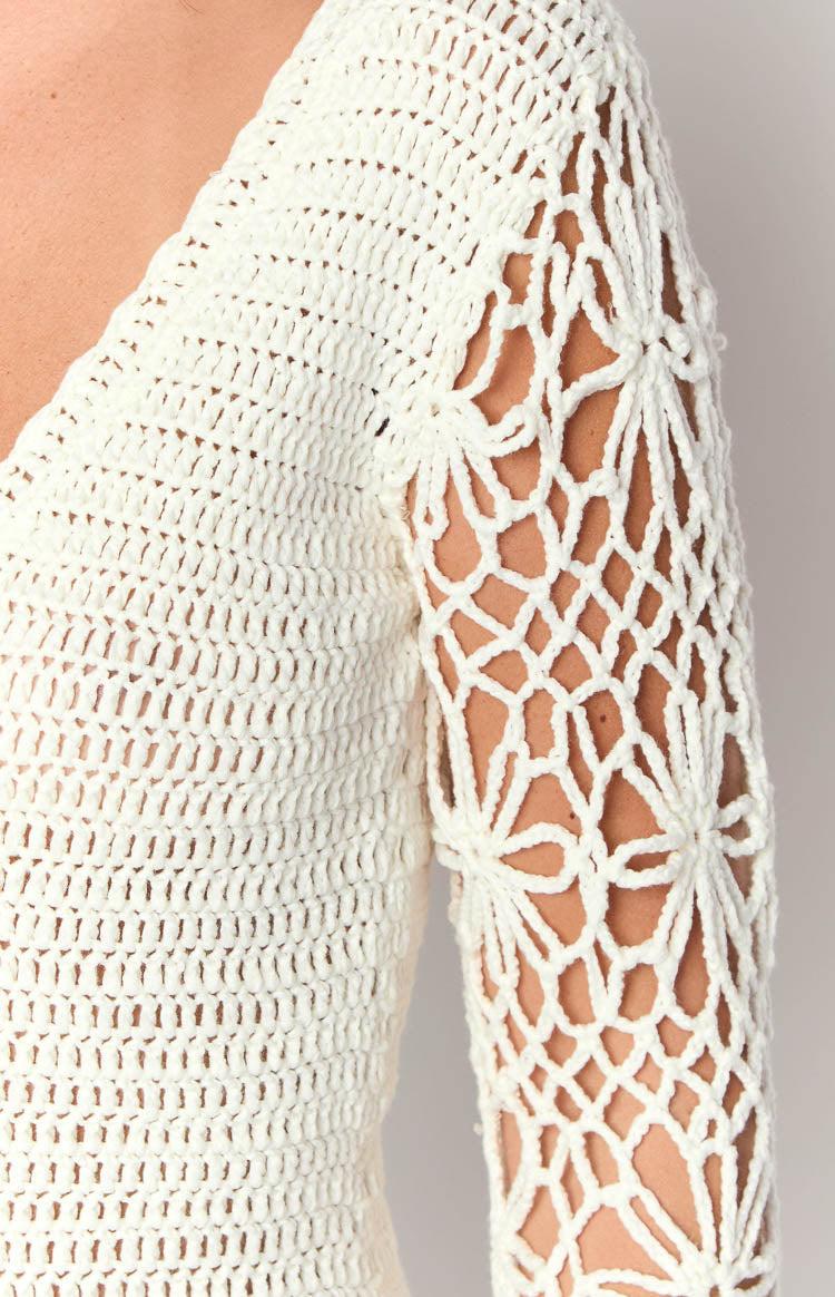 Amlee White Crochet Long Sleeve Mini Dress Product Image