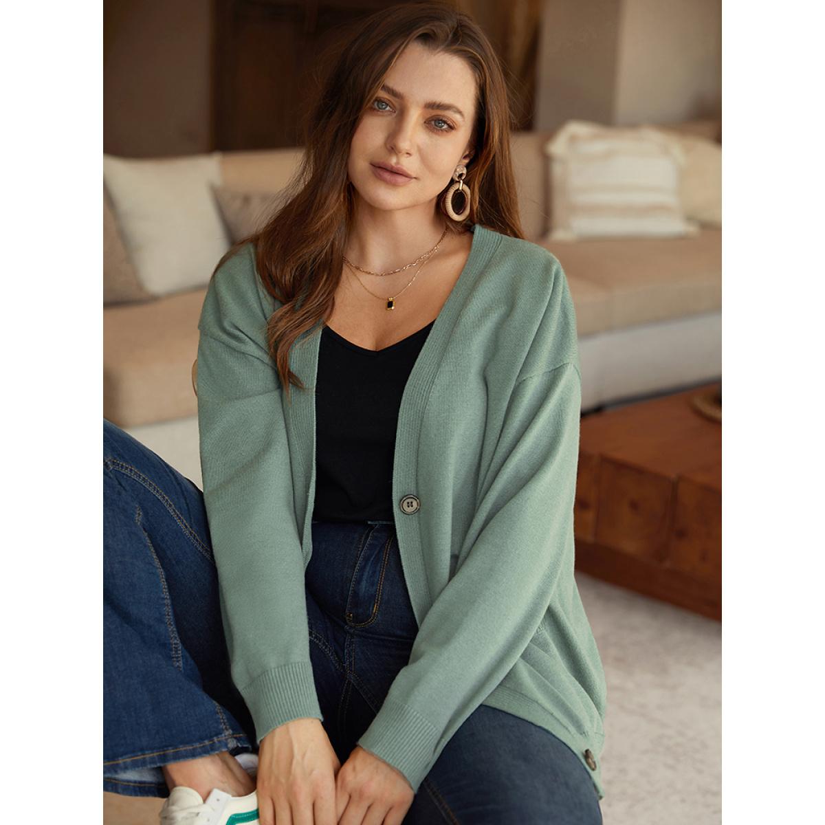 Plus Size Supersoft Essentials Patched Pocket Drop Shoulder Cardigan Green Women Casual Loose Long Sleeve Dailywear Cardigans BloomChic 12/L Product Image
