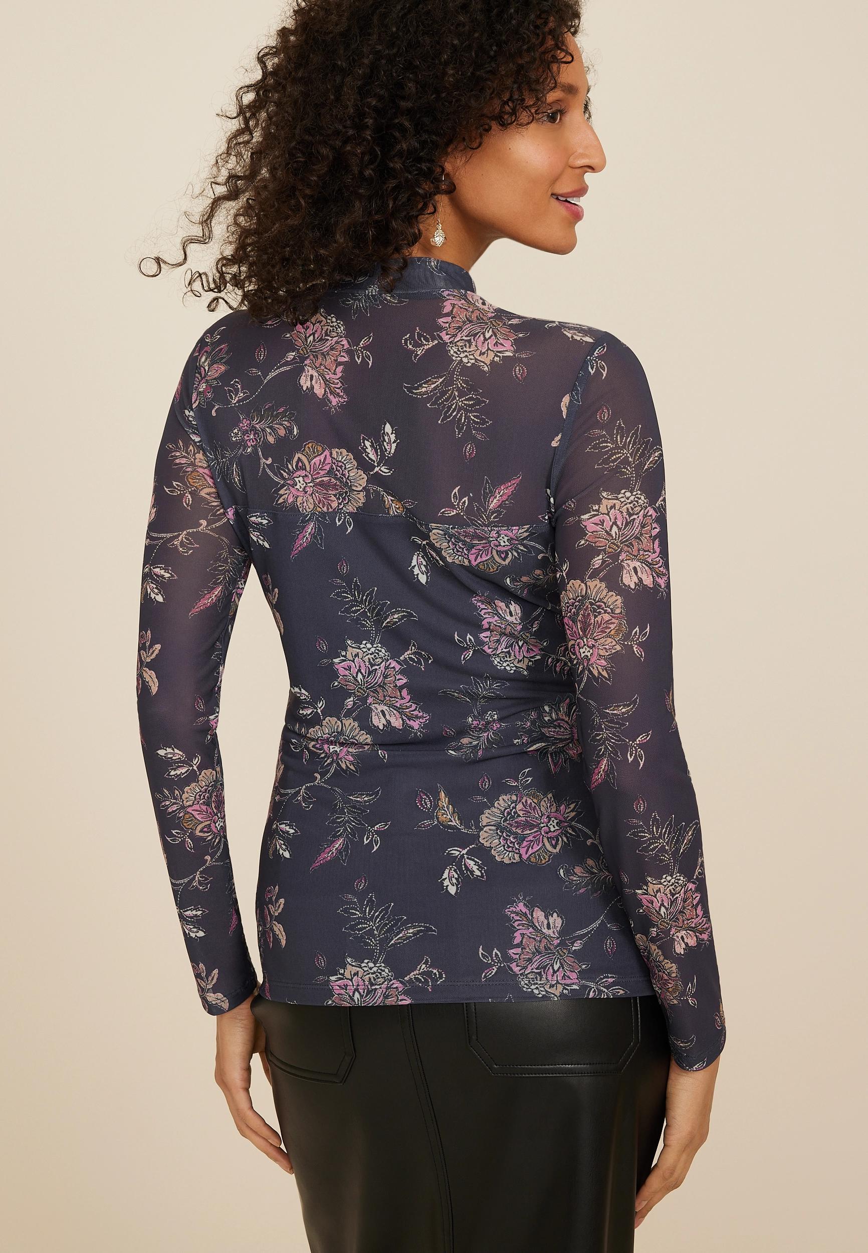 Floral Mesh Mock Neck Blouse Product Image