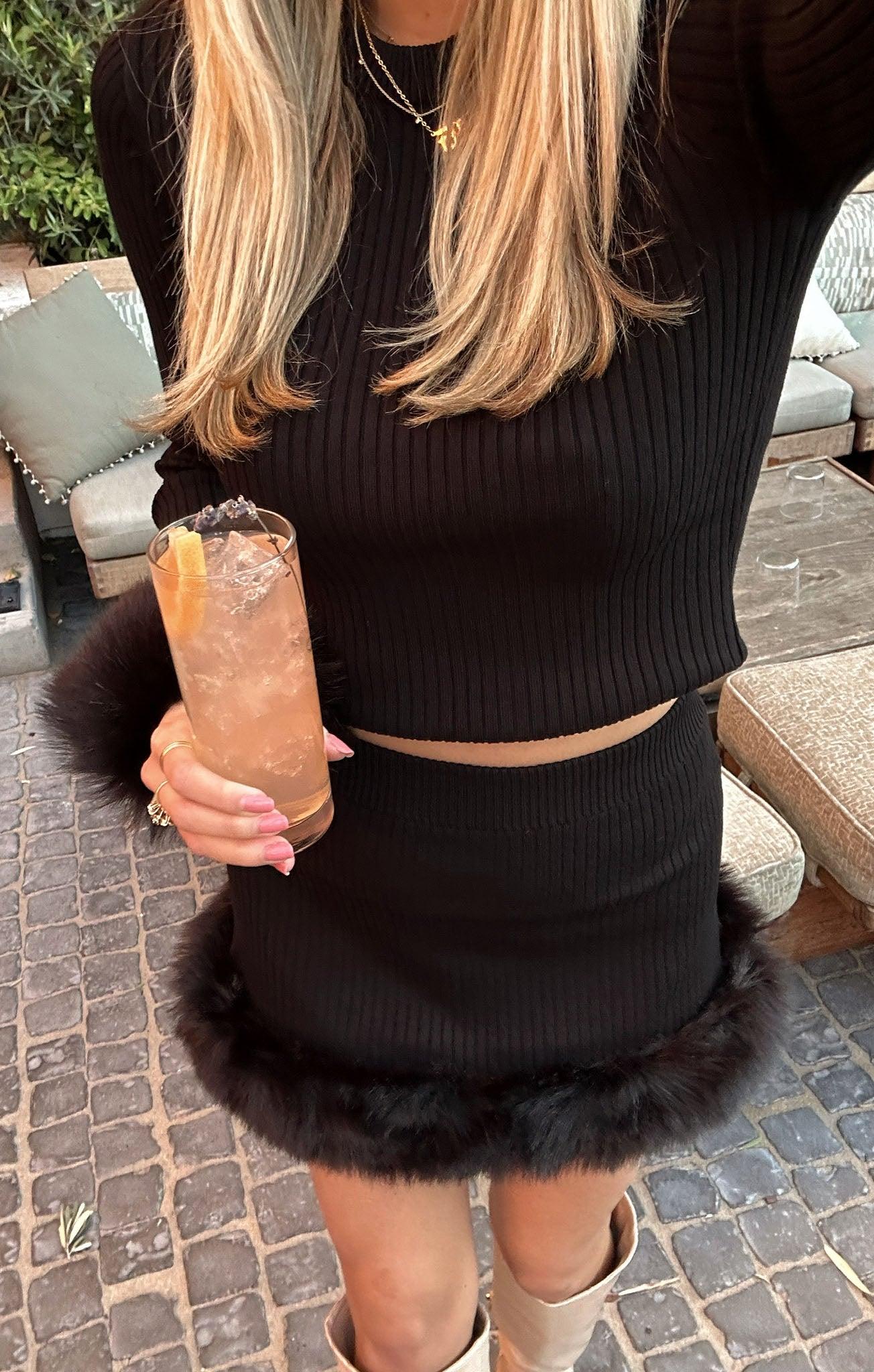 Fran Mini Skirt ~ Black Knit with Faux Fur Product Image