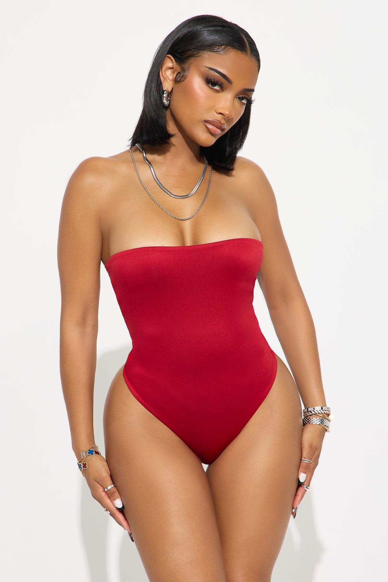 Contour Double Lined Strapless Bodysuit - Red Female Product Image