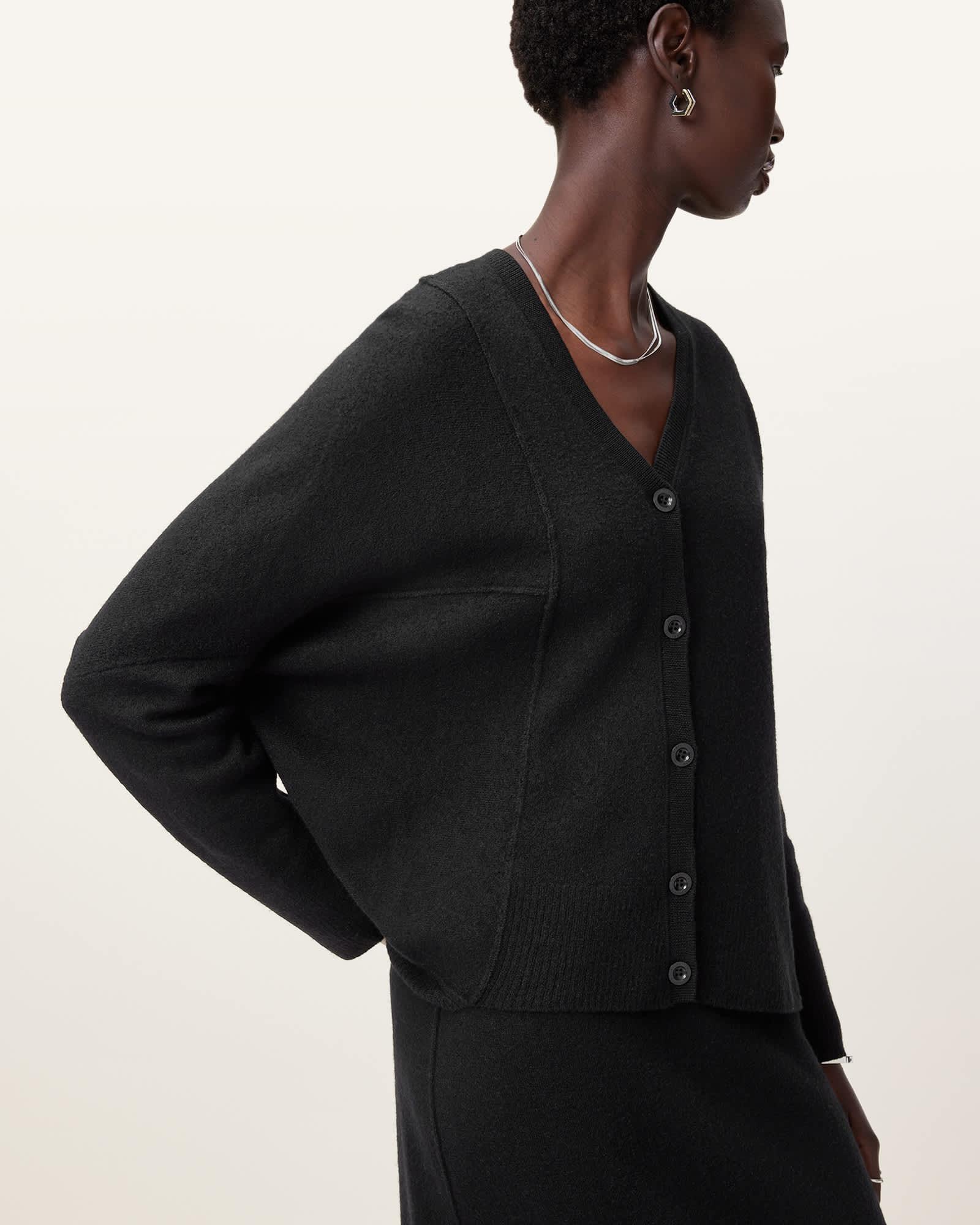 Antonia V-Neck Merino Wool Cardigan Black | ALLSAINTS US Product Image