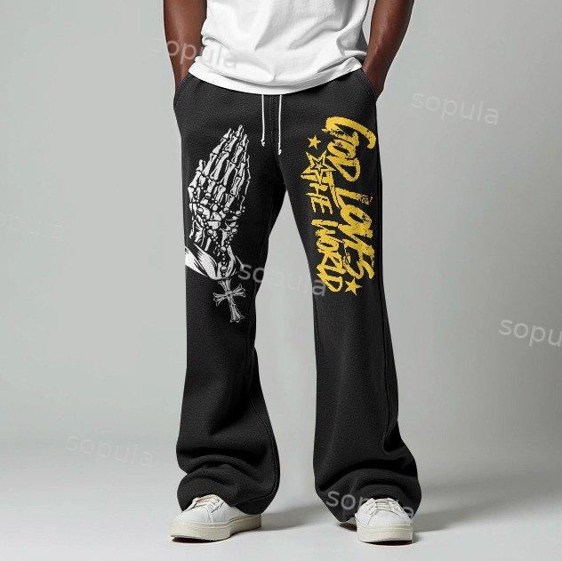 Sopula God Loves The World Graphics Flared Sweatpants Product Image