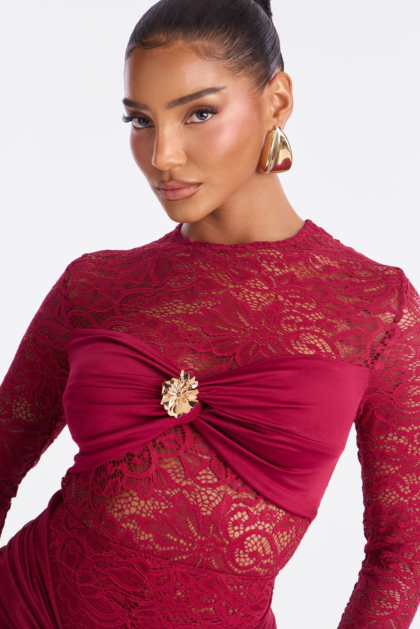 Antonelle Lace Flare Pant Set - Burgundy Female Product Image