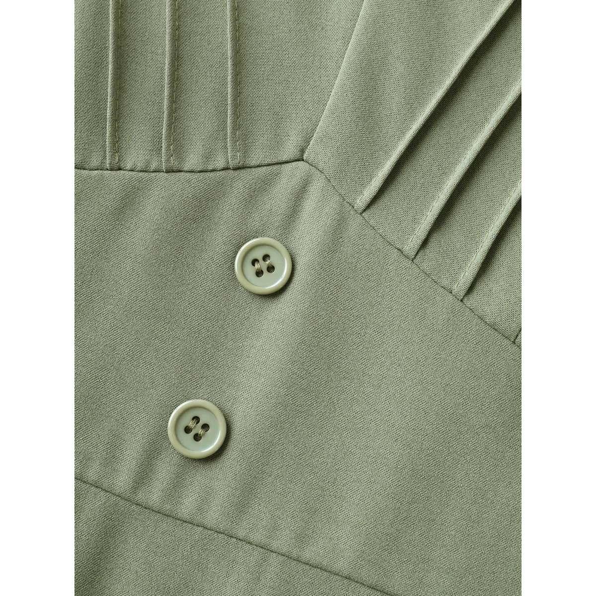 Plus Size Pleated Neckline Cinched-Waist Solid Midi Dress Greenbean Women V-neck Short sleeve Curvy BloomChic 14-16/1X Product Image