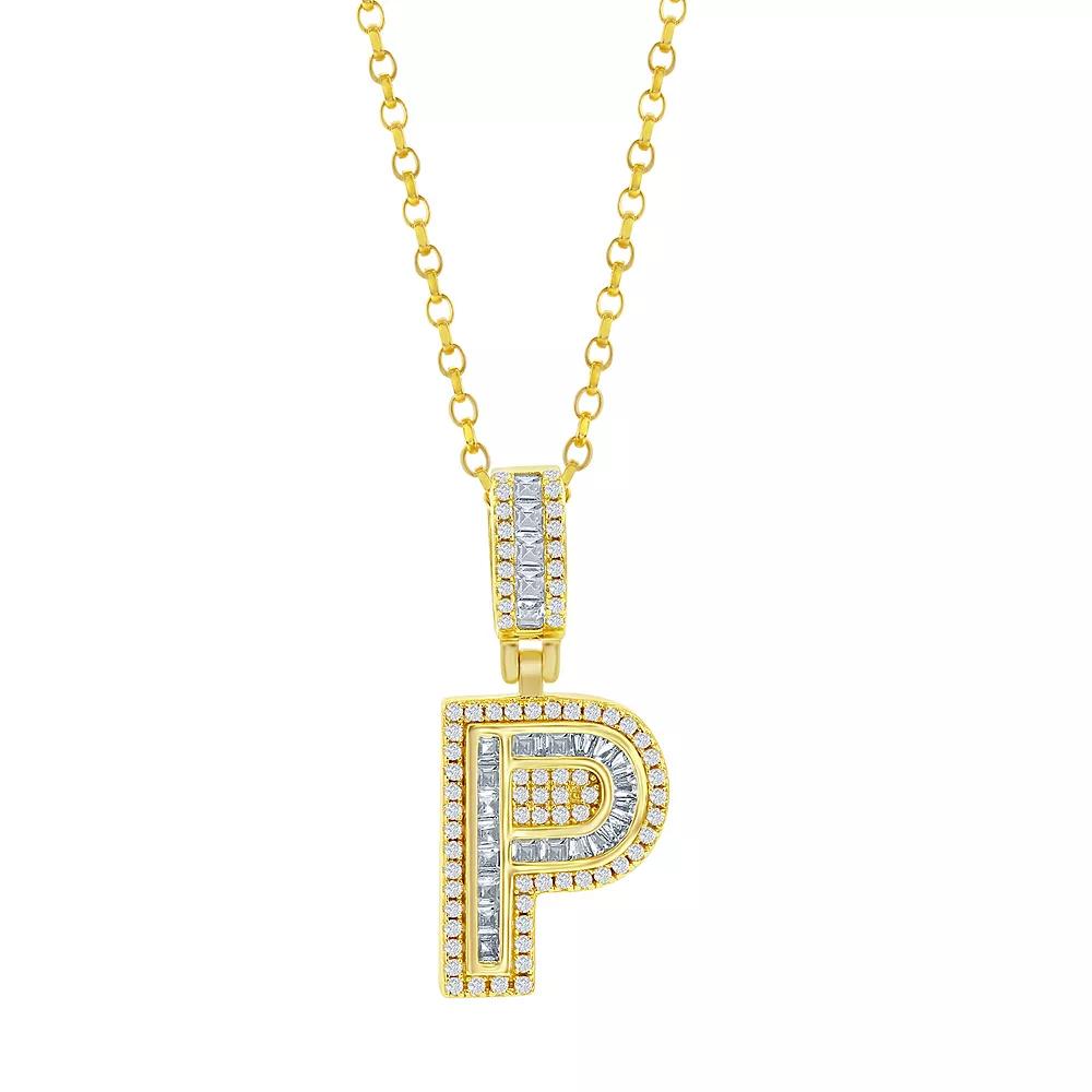 Argento Bella Sterling Silver Cubic Zirconia Initial Pendant Necklace, Women's, Size: 18", Gold Tone C Product Image