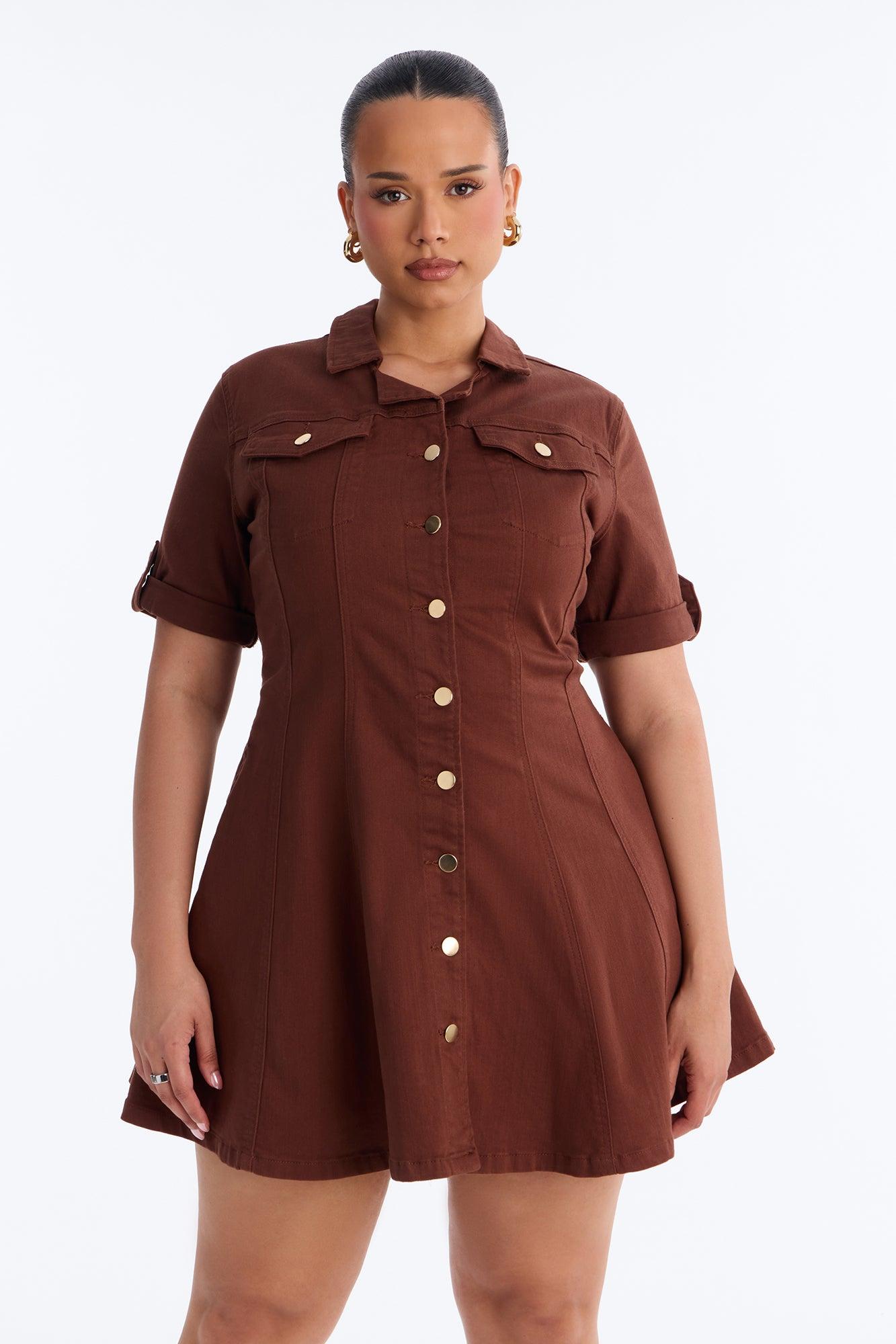 Raven Stretch Denim Mini Dress - Brown Female Product Image