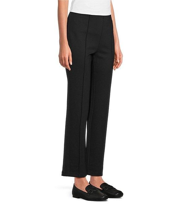 Multiples Solid 4-Way Stretch Ponte Elastic No-Waist Pintuck Pull-On Ankle Pants Product Image