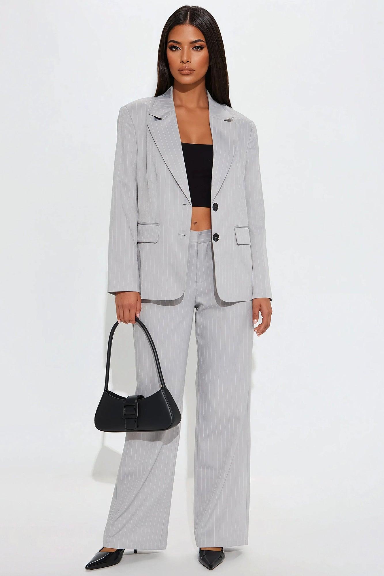 Kelsey Pinstripe Trouser - Grey Product Image