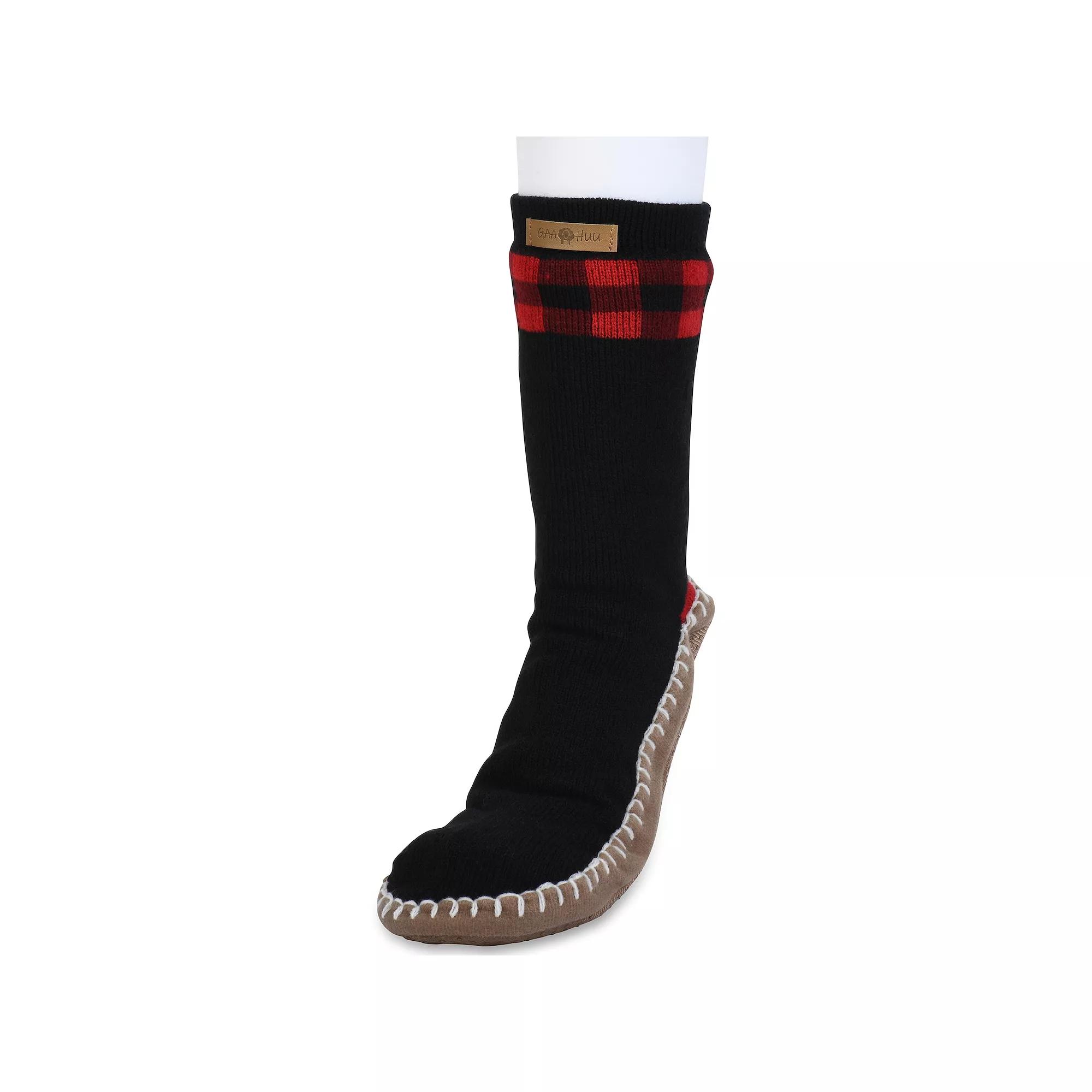 GaaHuu® Faux Shearling-Lined Men's Slipper Socks, Black Buffalo Check Product Image