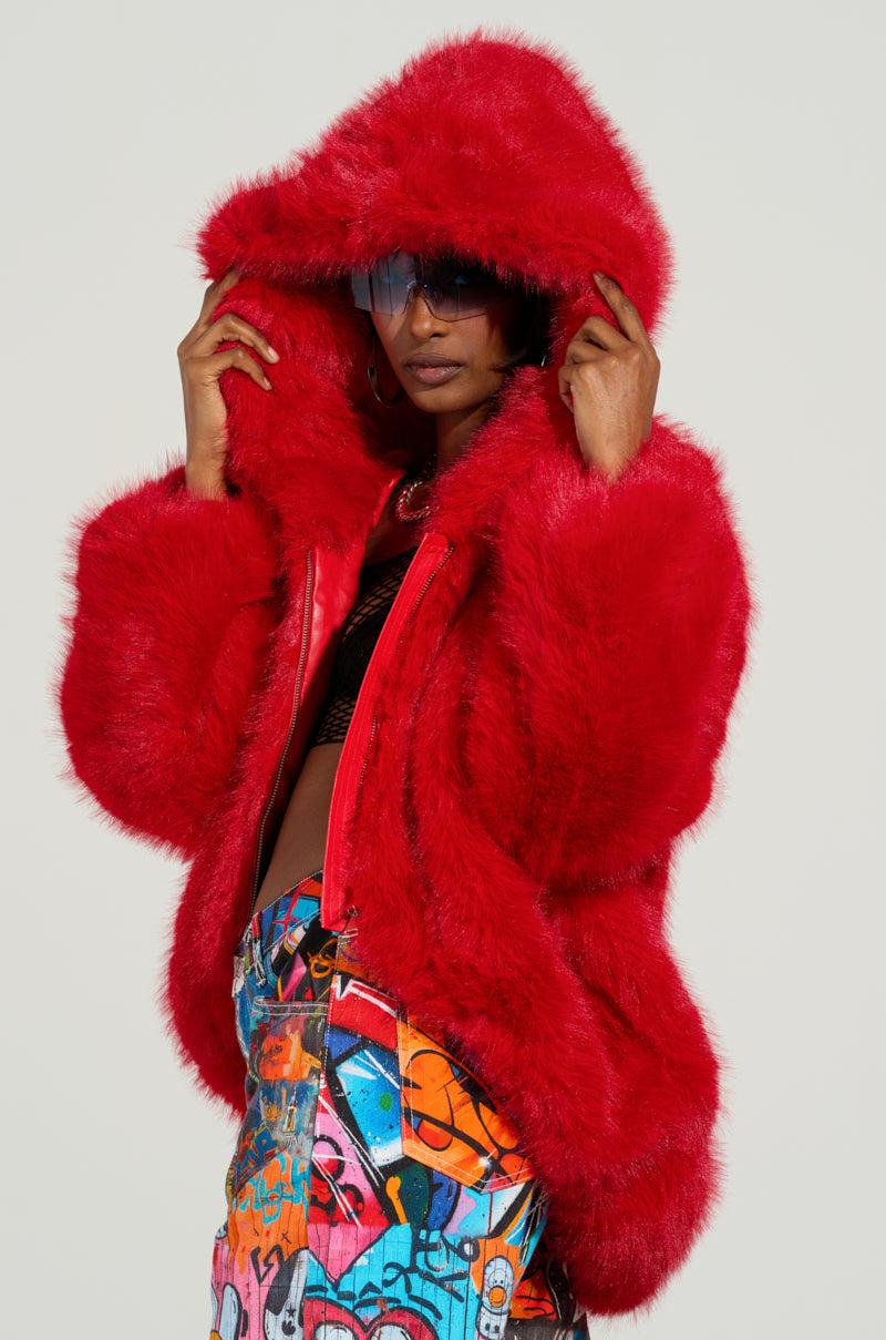 LOOK AT ME NOW HOODED FUR BOMBER Product Image