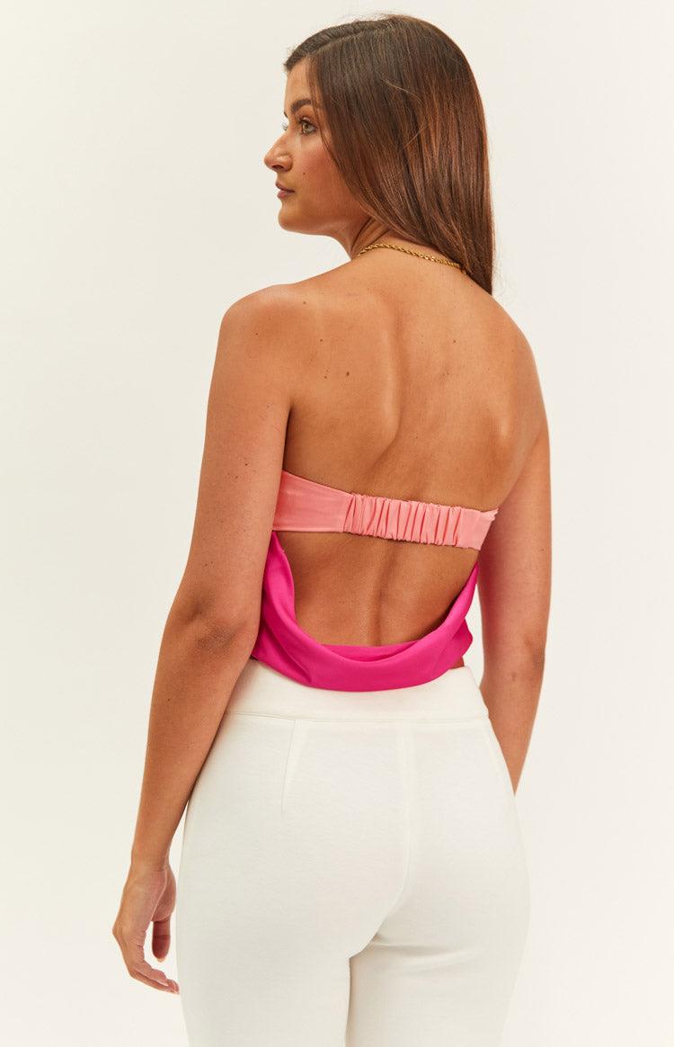Milly Pink Satin Strapless Crop Top Product Image