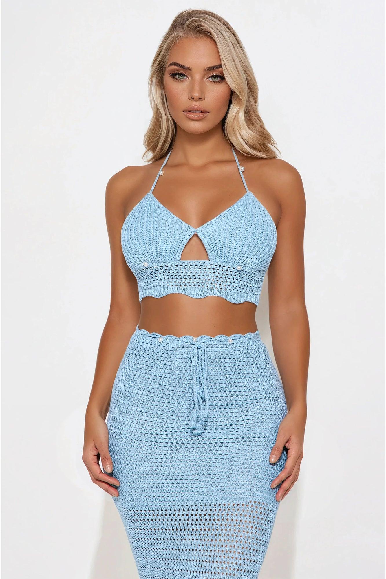 Del Mar Crochet Maxi Skirt Set - Light Blue Product Image