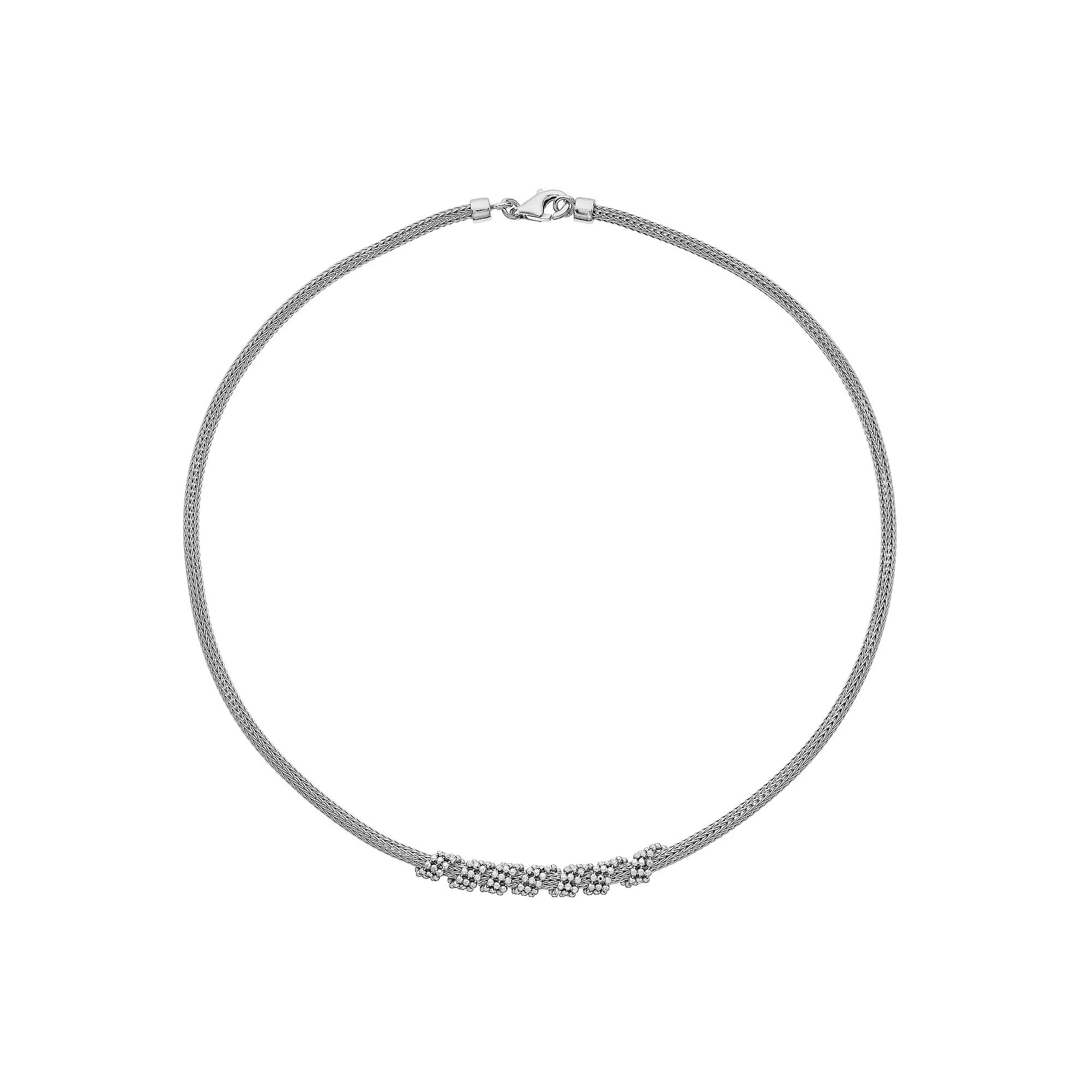 Sterling Silver Beaded Mesh Necklace, Womens Product Image