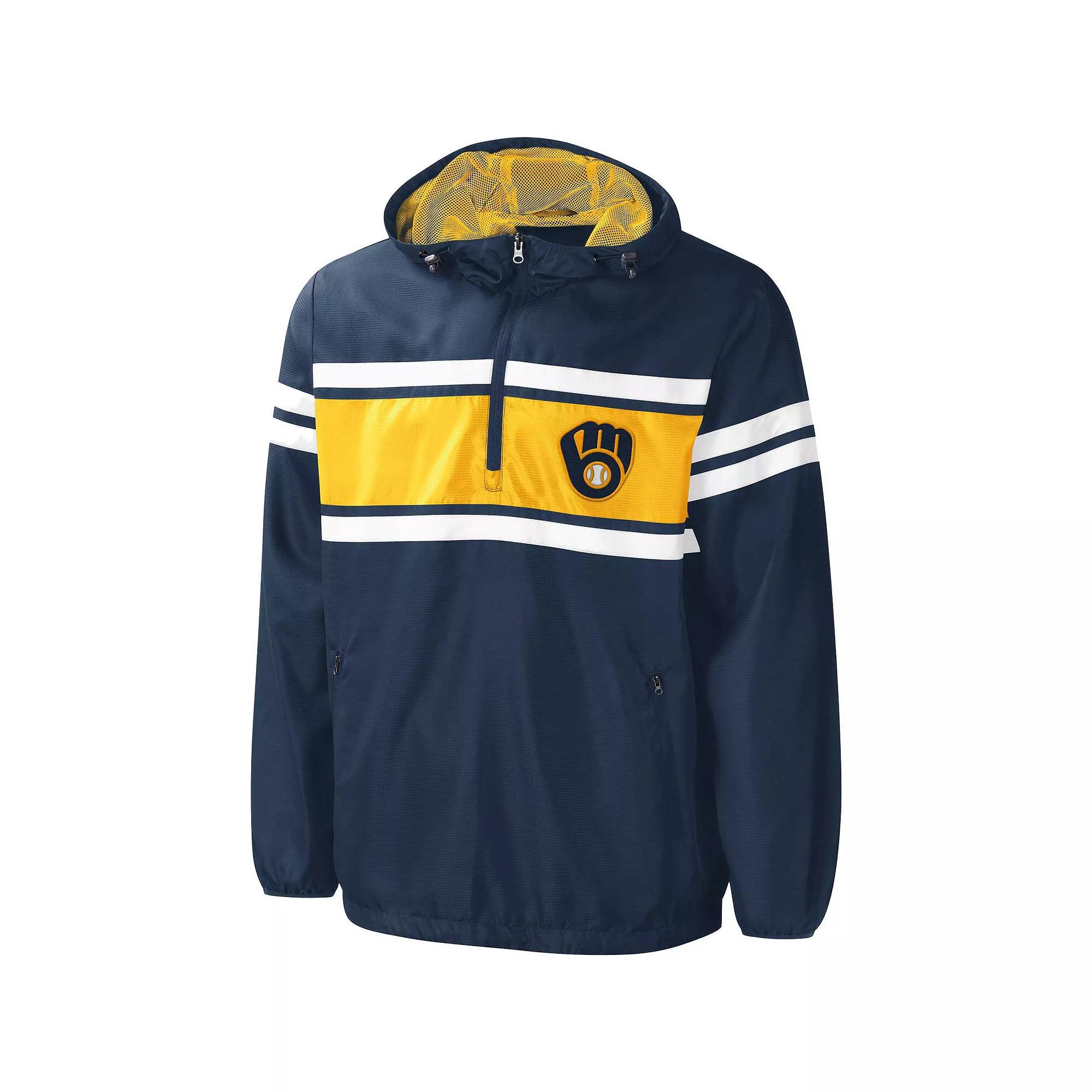 Men's G-III Sports by Carl Banks Navy Milwaukee Brewers Game Score Quarter-Zip Windbreaker,  Product Image