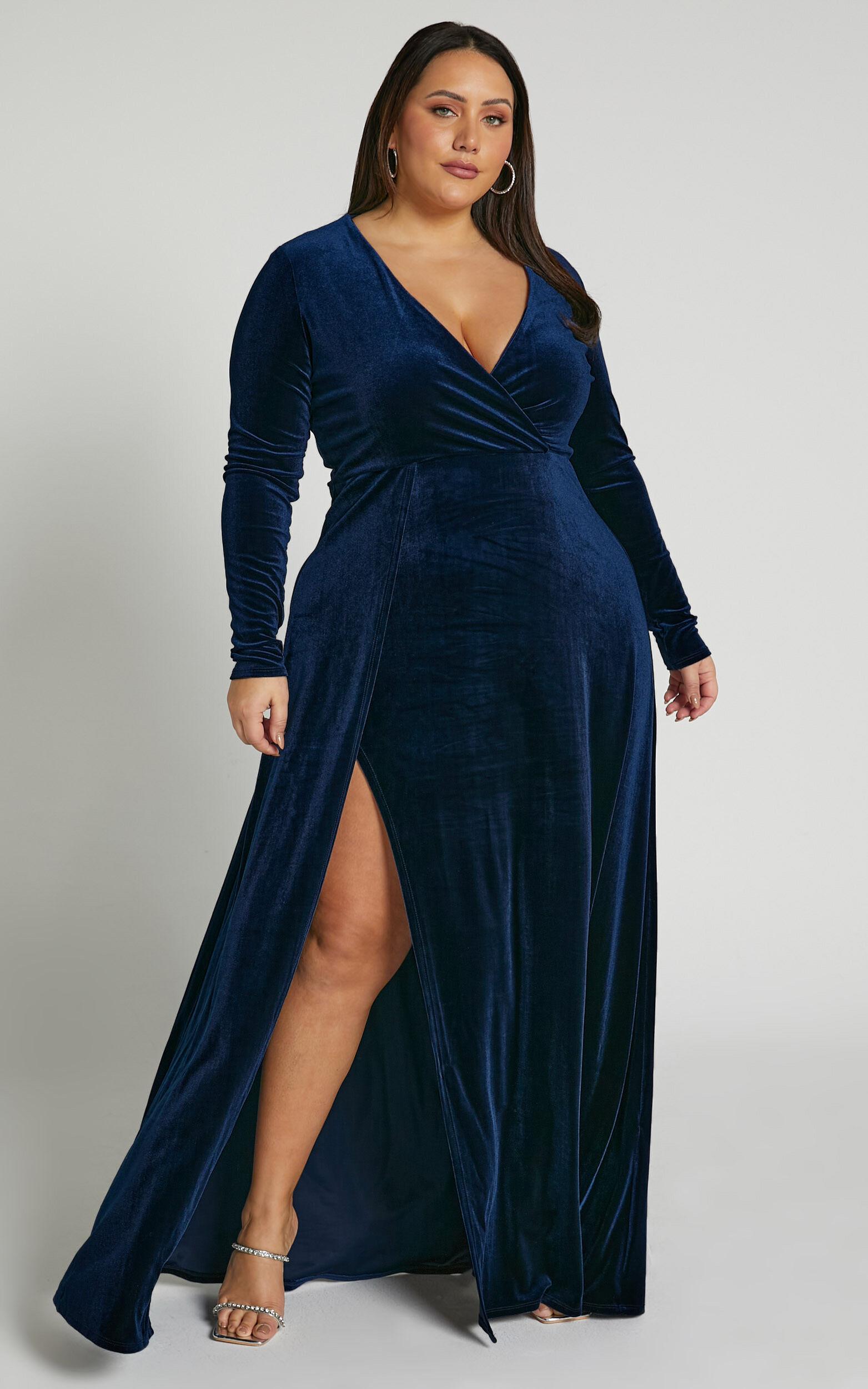 Sloane Maxi Dress - Long Sleeve Wrap Dress in Navy Product Image