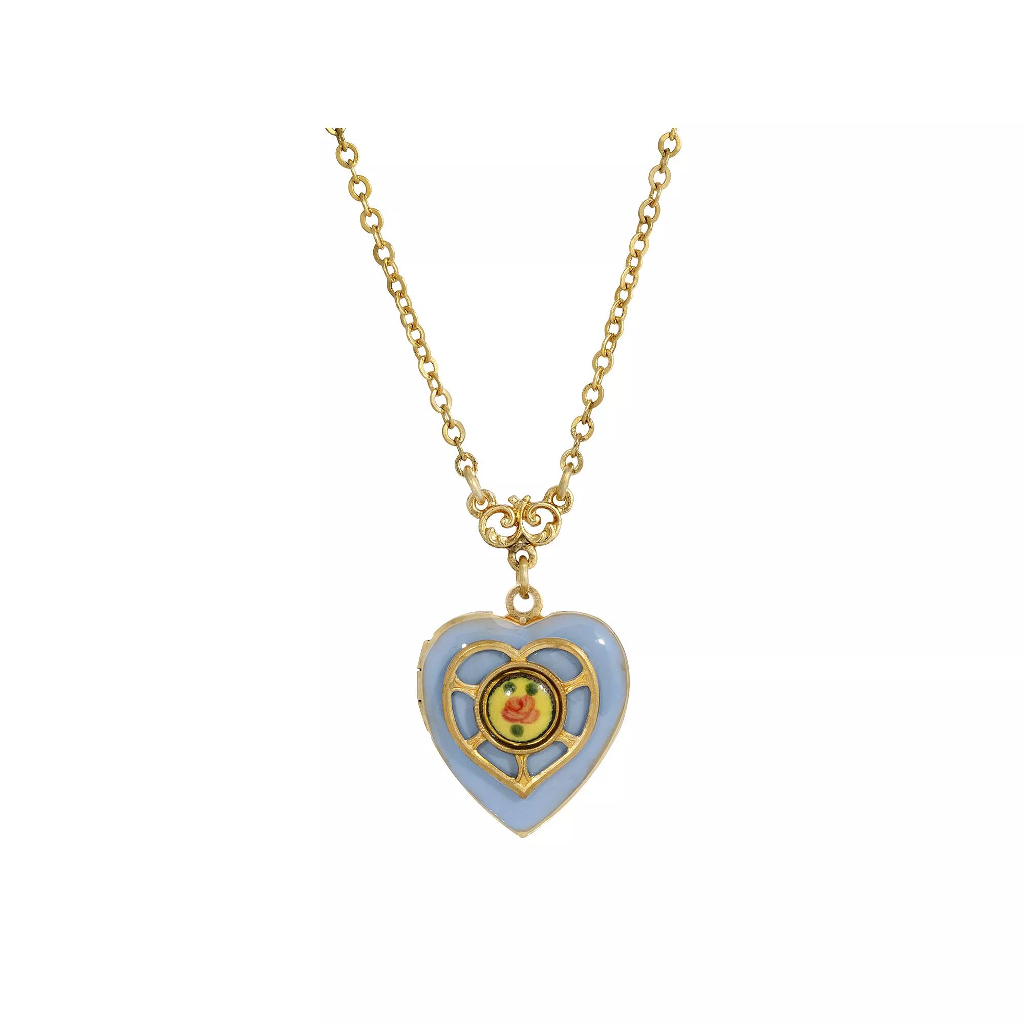 1928 Gold Tone Enamel Floral Heart Locket Necklace, Womens, Pink Product Image