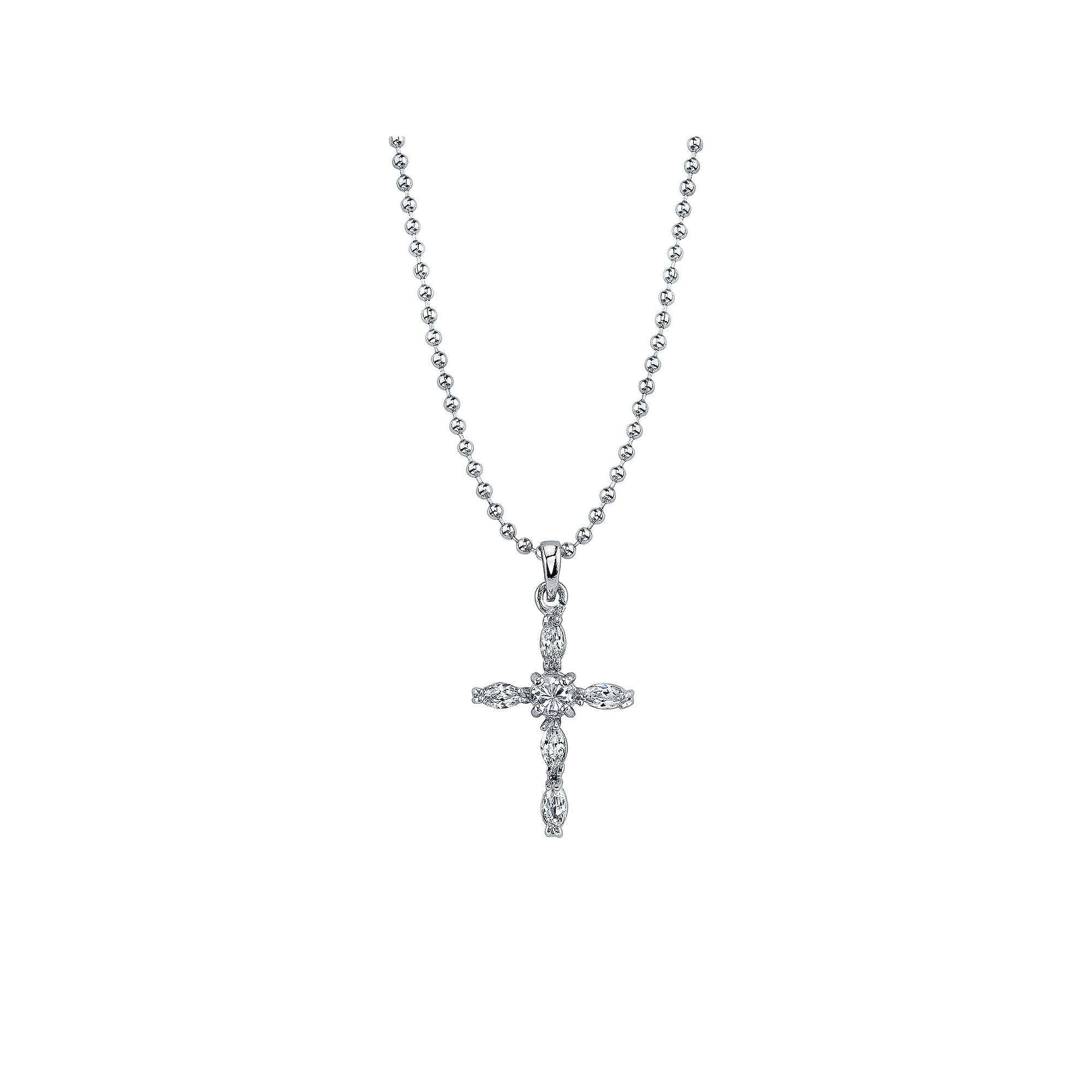 Symbols Of Faith Silver Tone Crystal Cross Pendant Necklace, Womens, White Product Image