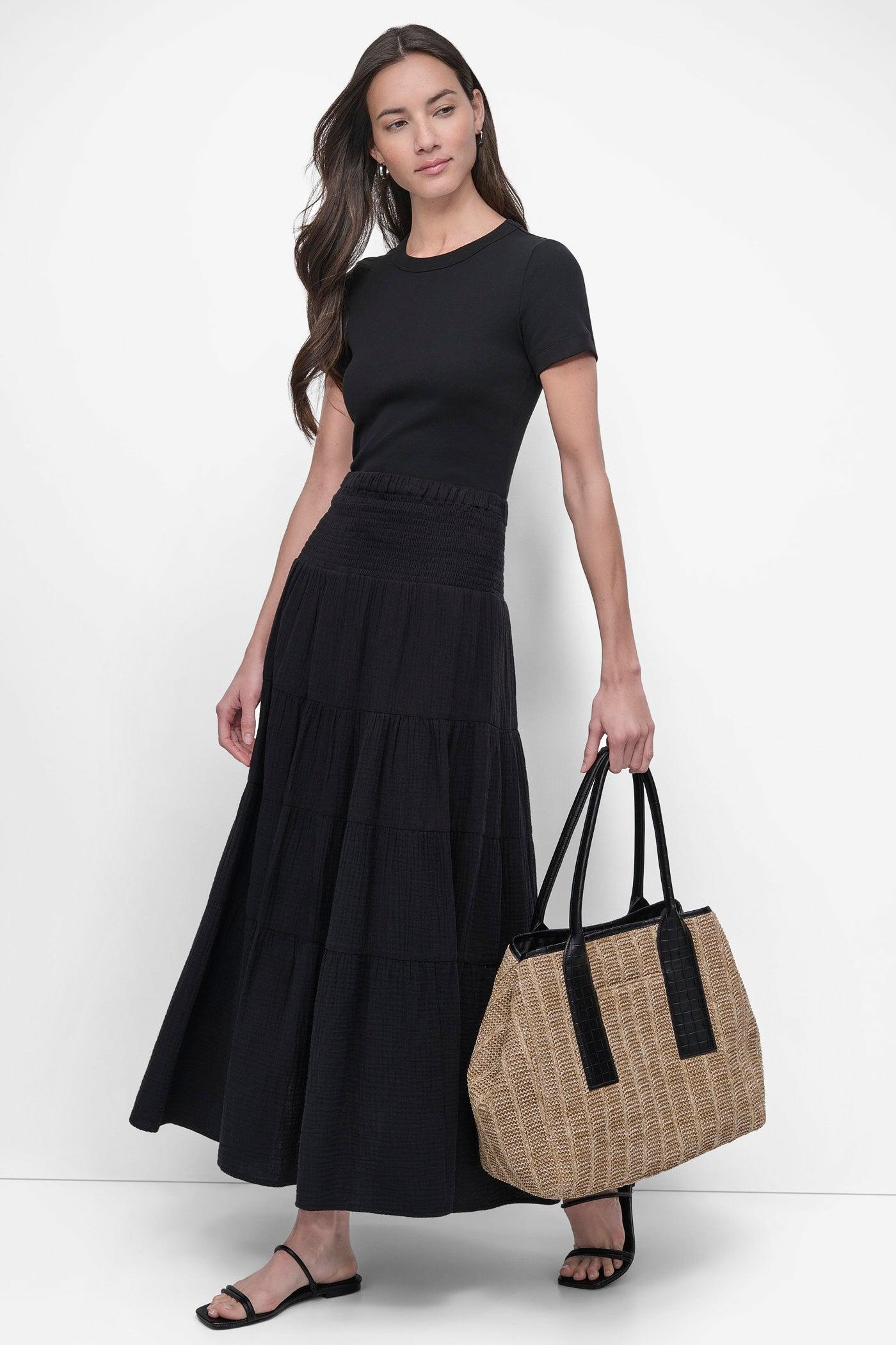 SMOCKED WAIST MIDI SKIRT Product Image