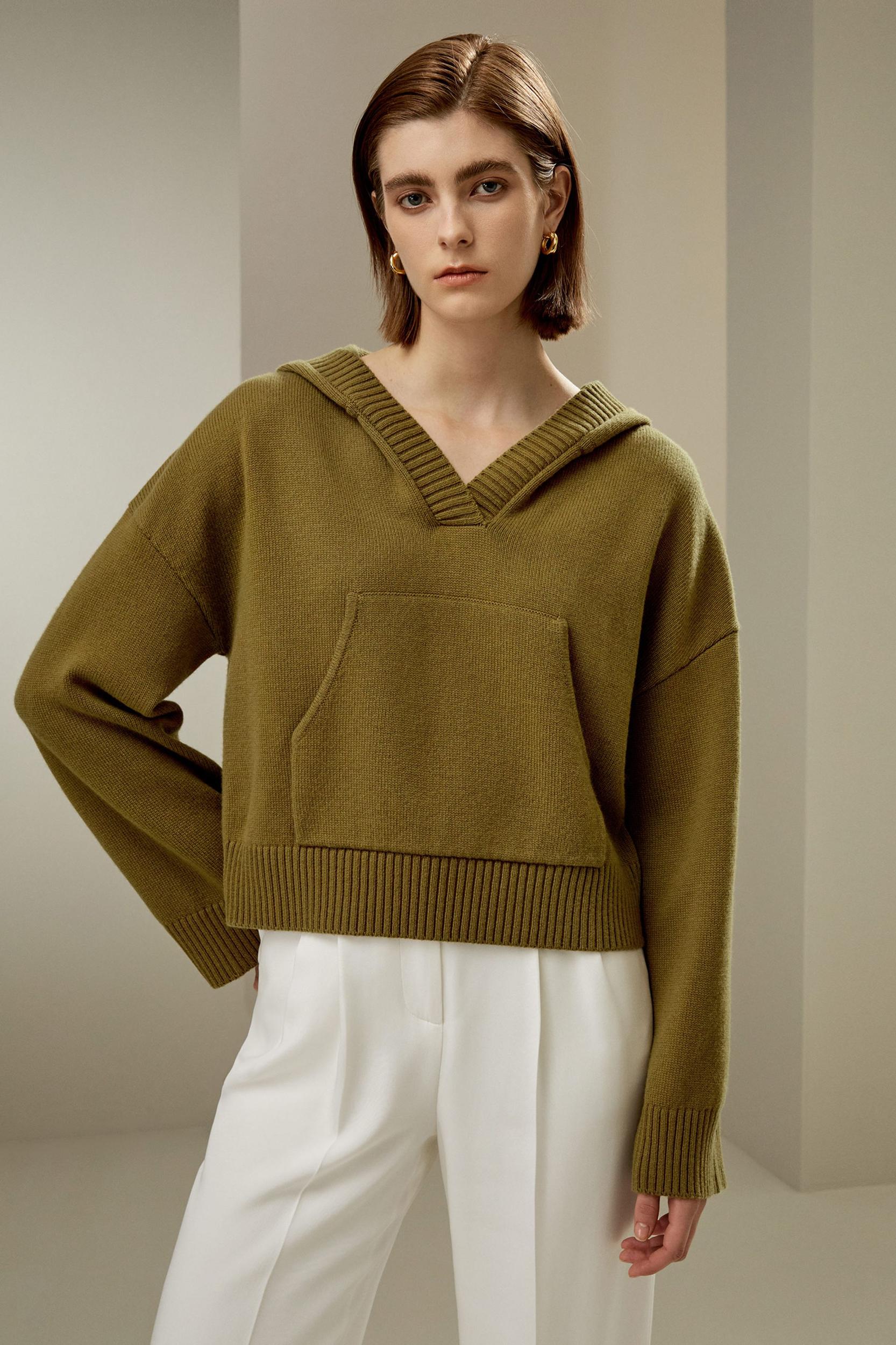 LILYSILK Hooded Cashmere Sweater - for Women - Green Wool Cashmere - Timeless Loose Fit Sweater S Product Image