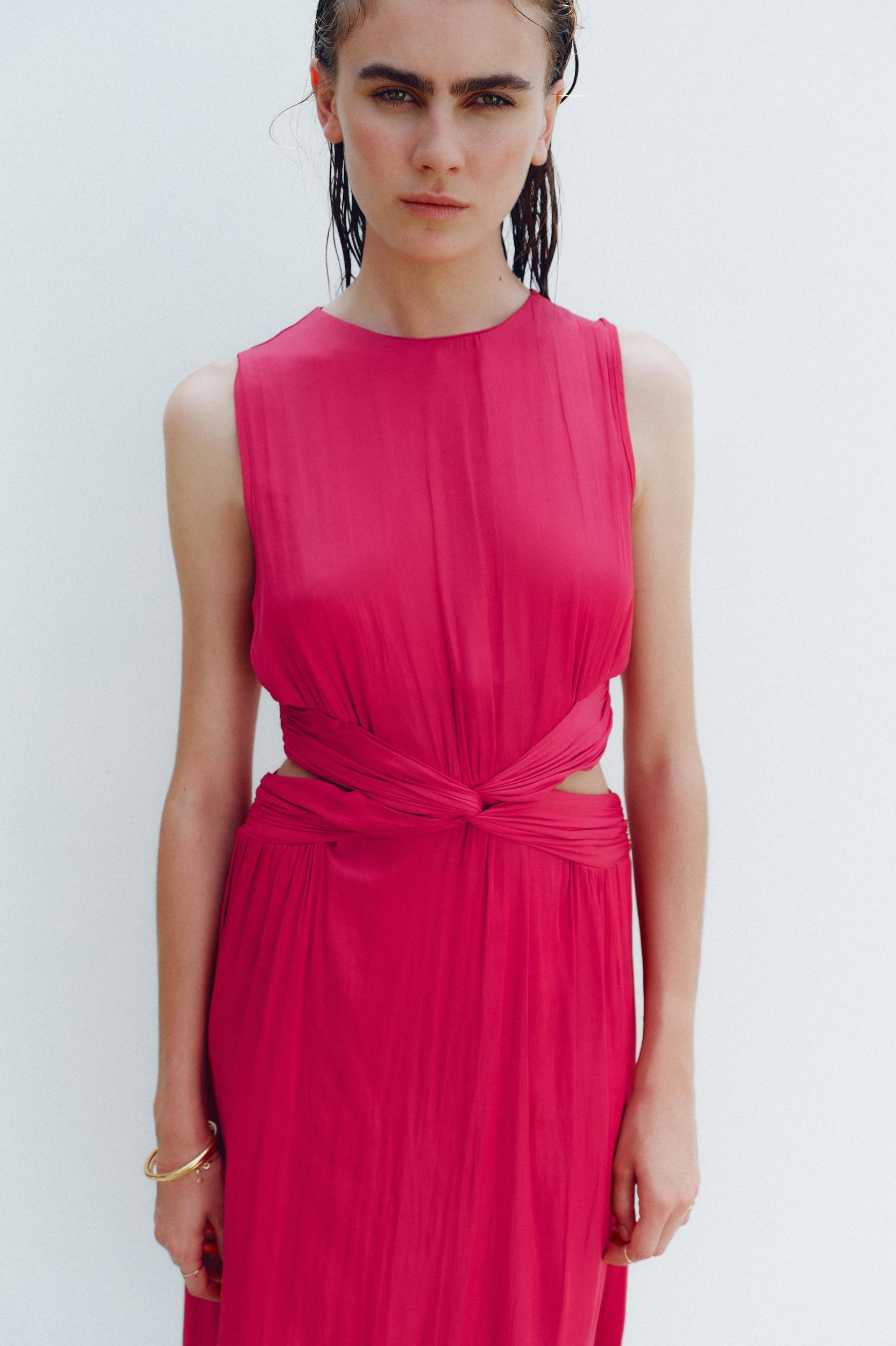 SATIN EFFECT CUT OUT MIDI DRESS Product Image