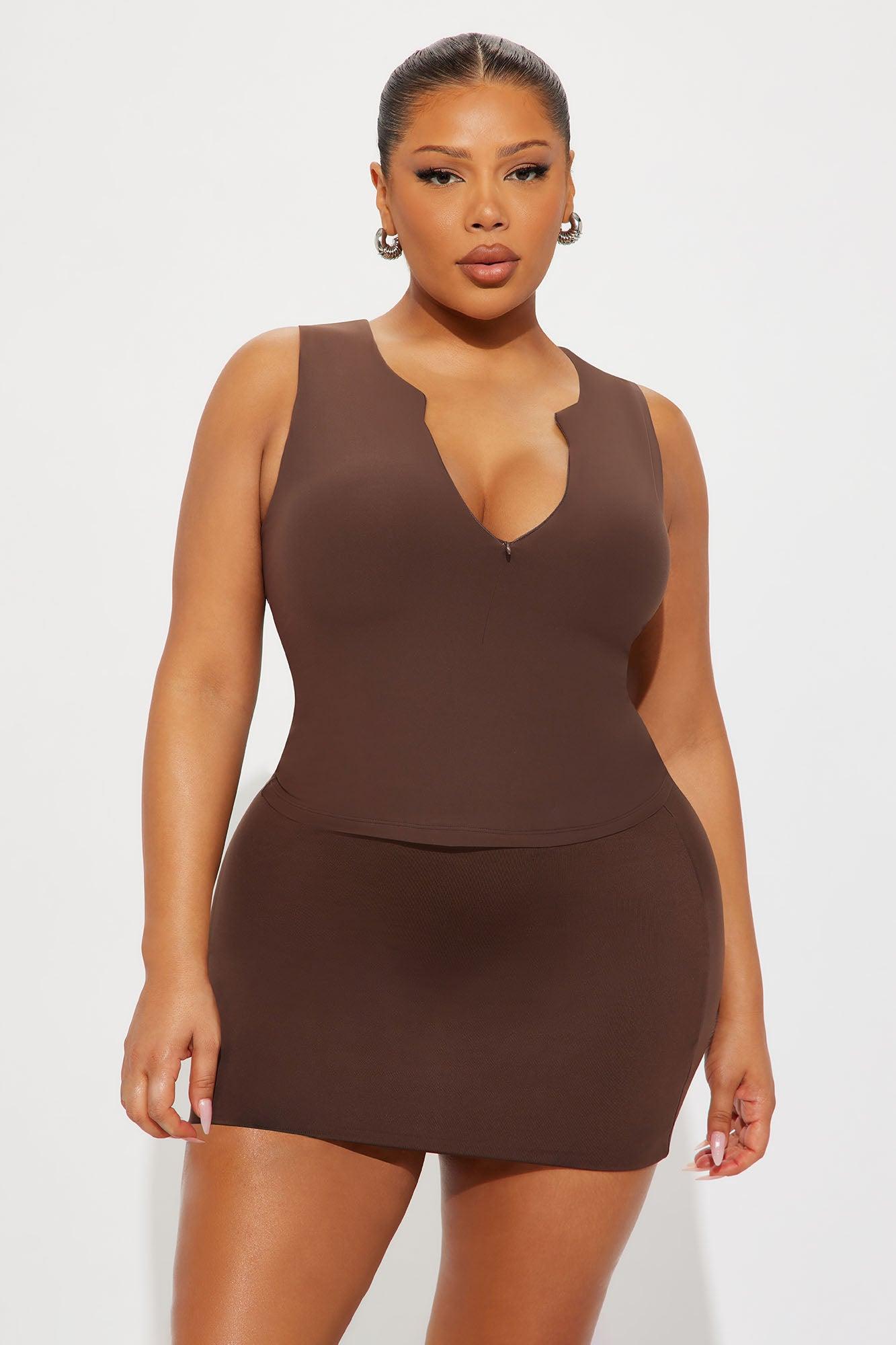 Second Skin Double Lined Zip Front Tank - Chocolate Female Product Image