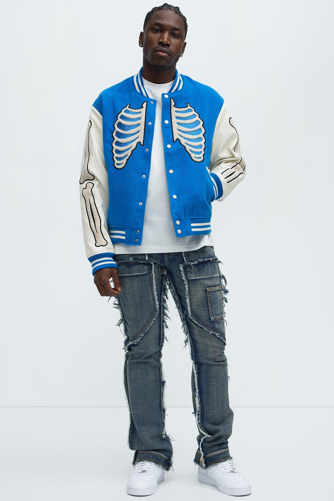 Diagonal Frayed Stacked Skinny Flare Jeans - Dark Wash Product Image