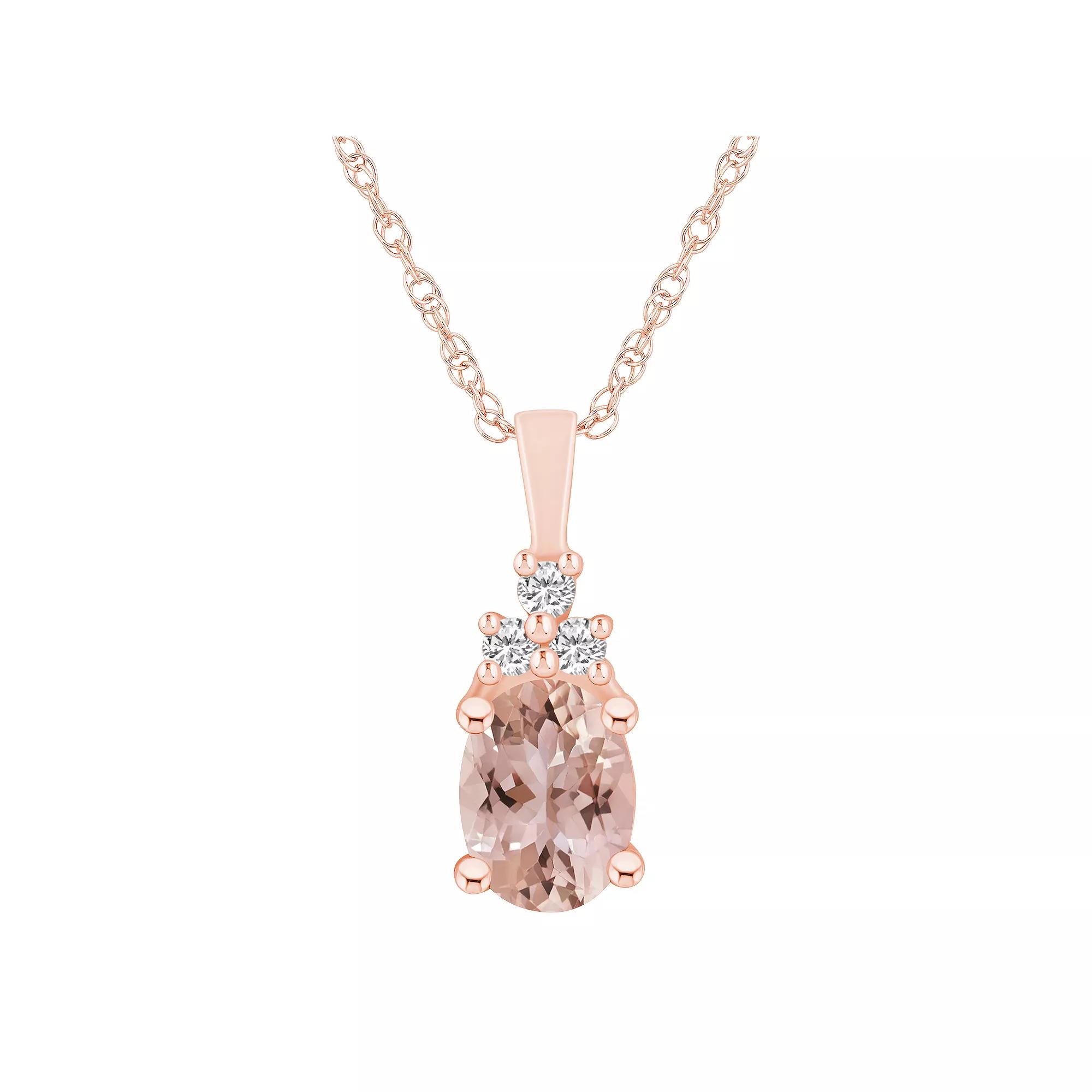 Alyson Layne 14k Rose Gold Oval Morganite & 1/10 Carat T.W. Diamond Pendant Necklace, Women's, Size: 18", 14k Rosegold Product Image