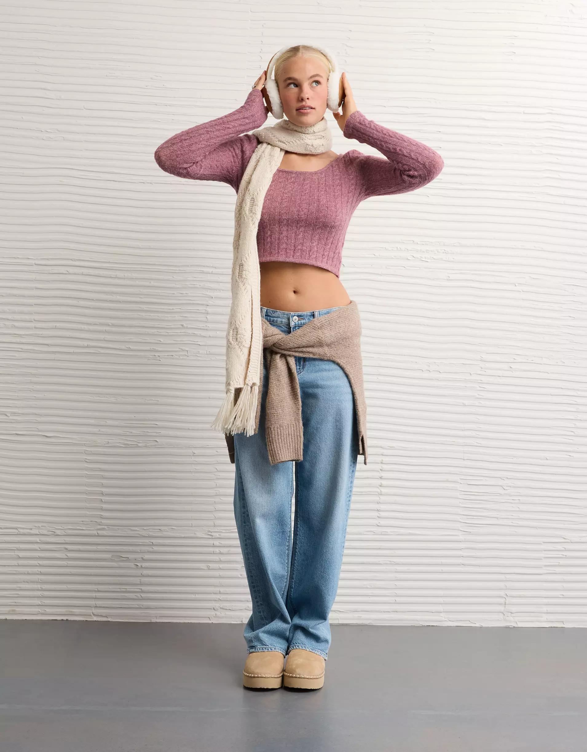 AE Whoa So Soft Cropped Scoop Neck Sweater Product Image