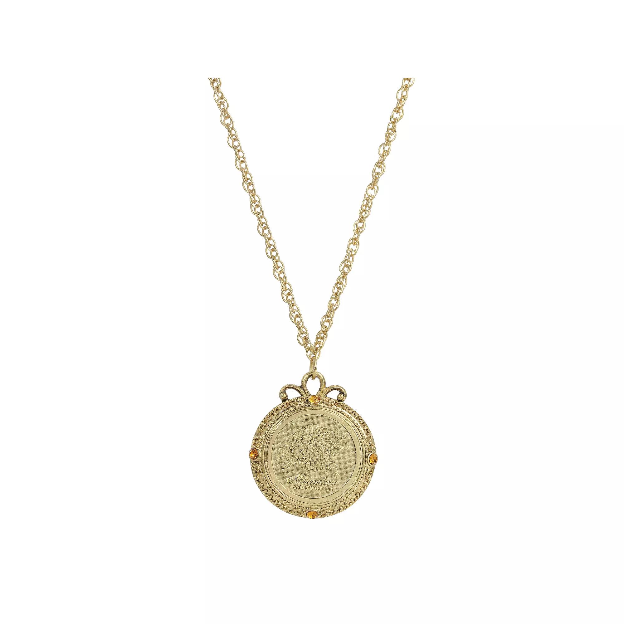 1928 Gold Tone Flower of the Month Pendant Necklace, Womens, November Product Image