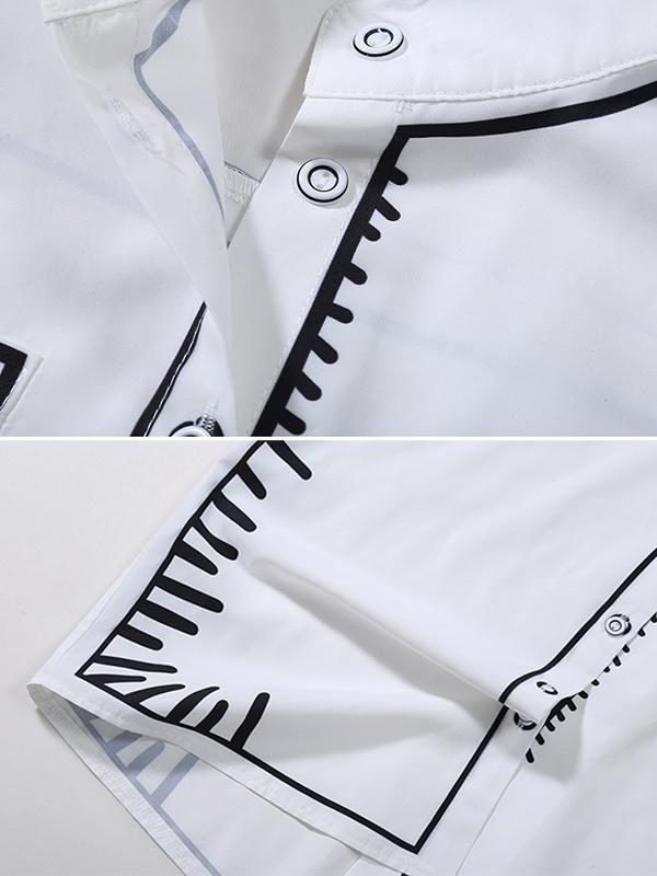 Simple White Black Contrast Color Printed Blouse Product Image