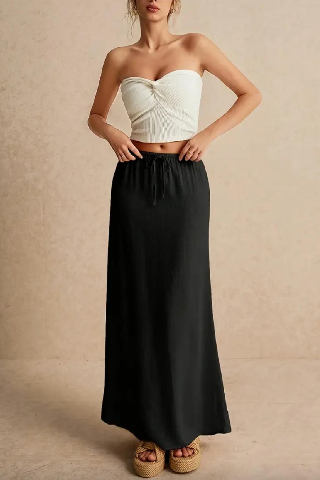 Linen Drawstring Maxi Skirt Product Image
