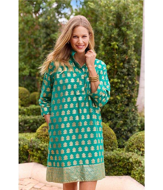 Jude Connally Helen Foiled Foulard Border Print Stand Collar Long Sleeve Dress Product Image