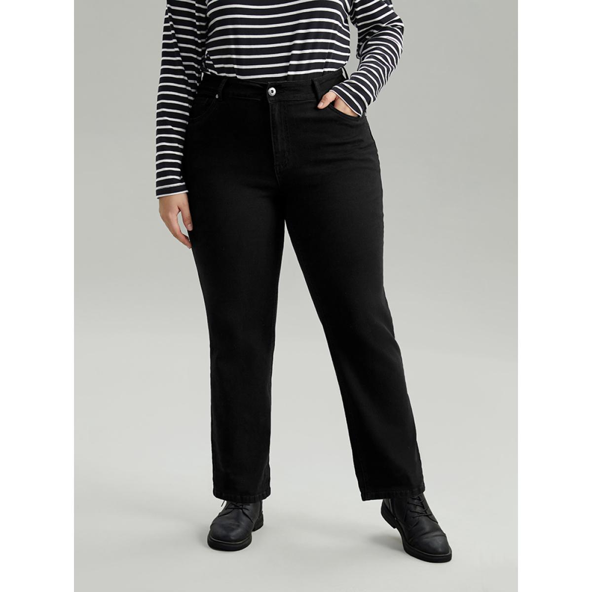 Plus Size Solid Roll Hem Black Wash Jeans Women DarkGray Casual Plain Plain High stretch Pocket Jeans BloomChic 18/2X Product Image