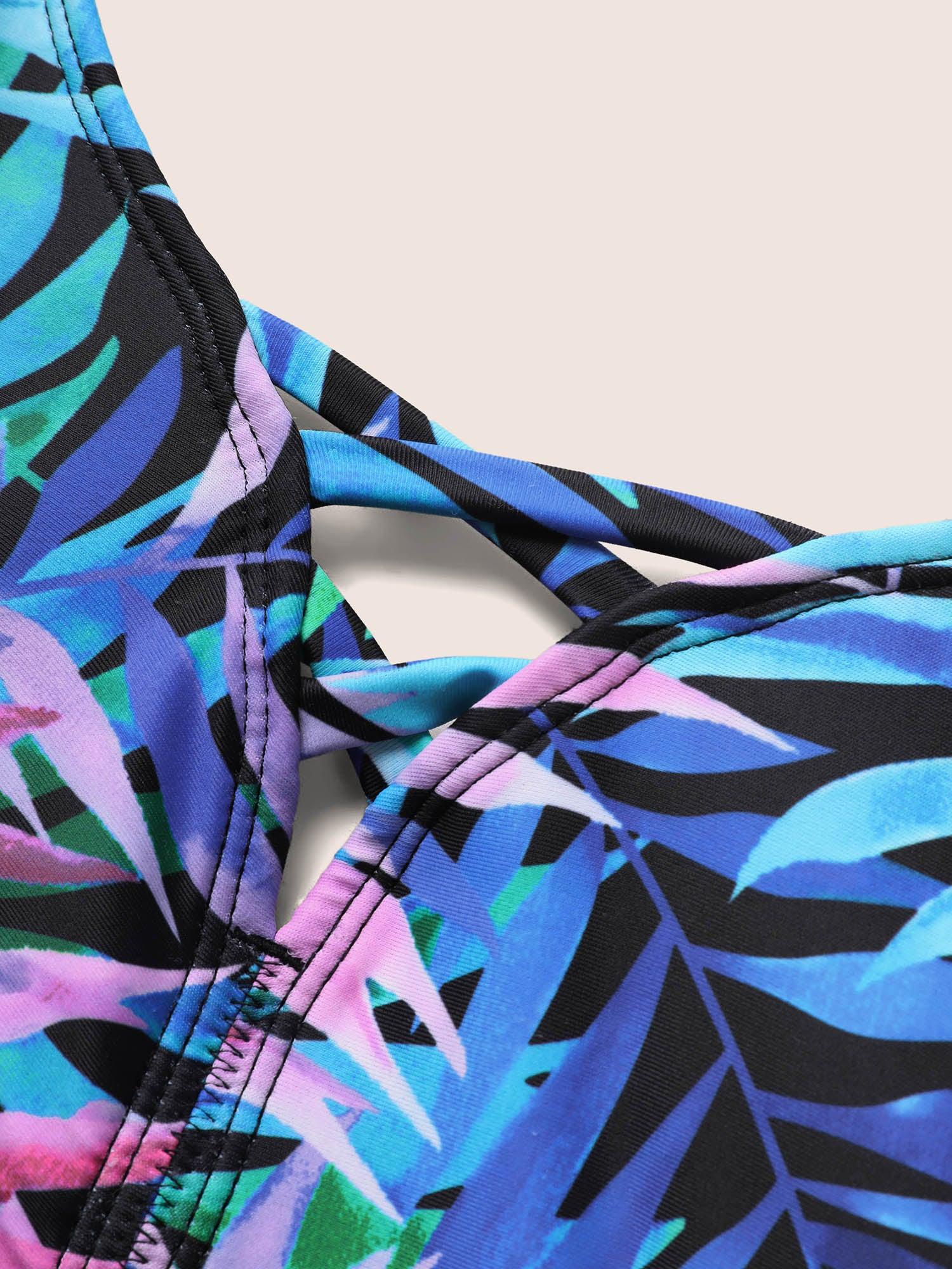 Tropical Print Crisscross Split Hem Swim Dress Female Product Image