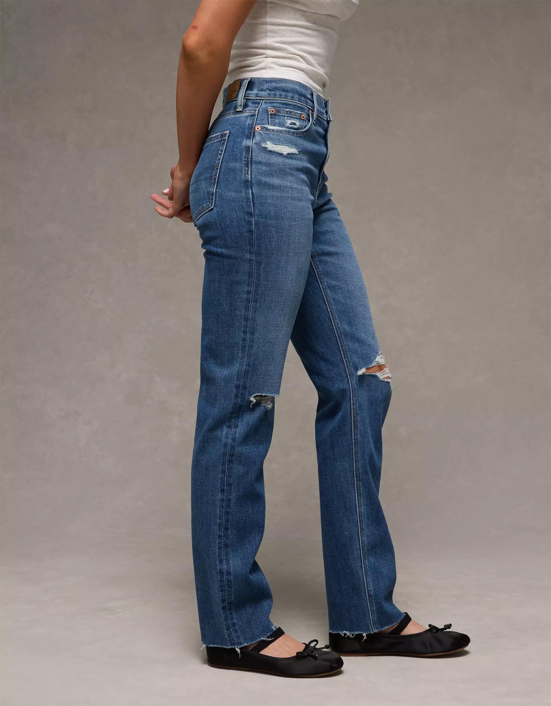 AE Stretch Ripped Super High-Waisted Straight Jean Product Image