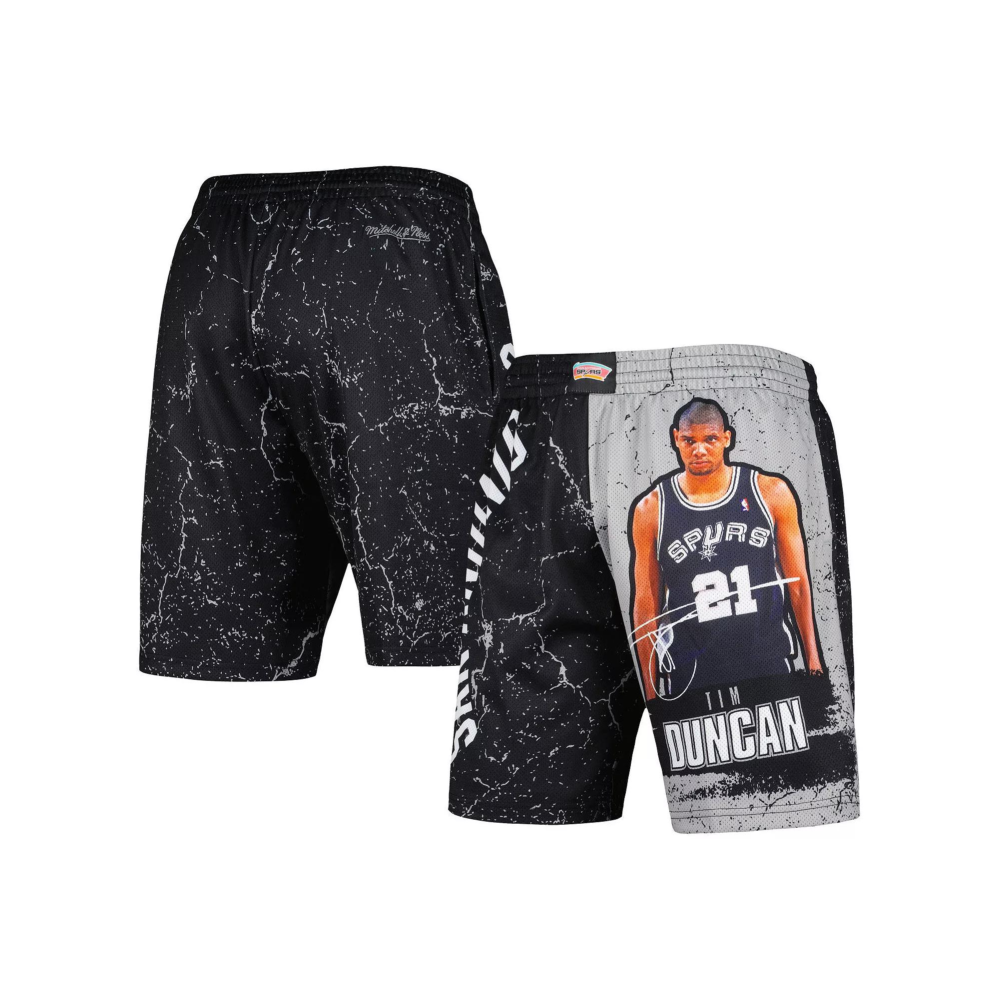 Men's Mitchell & Ness Tim Duncan Black San Antonio Spurs Hardwood Classics Player Burst Shorts, Size: Small Product Image