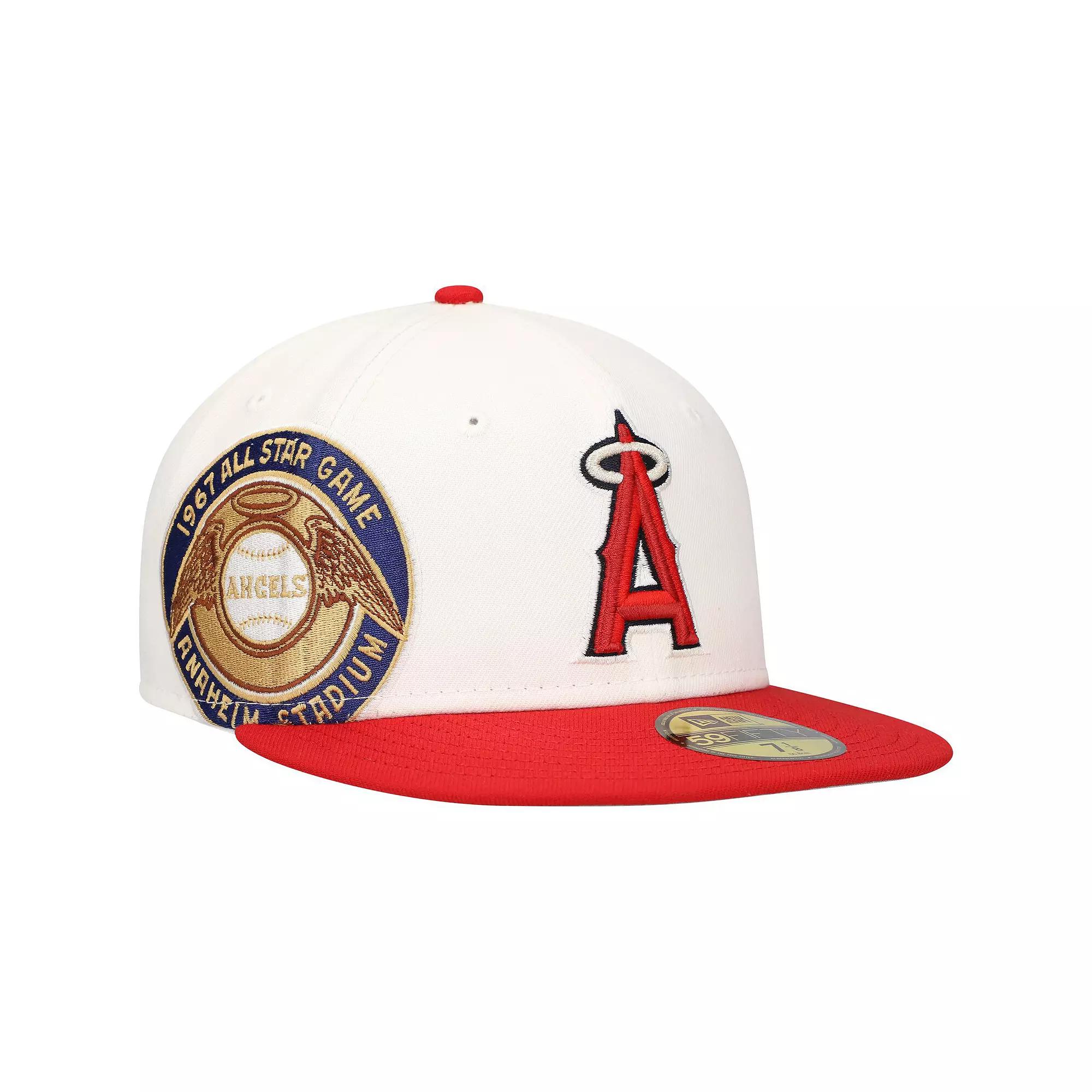 Men's New Era White/Red Los Angeles Angels Major Sidepatch 59FIFTY Fitted Hat, Size: 8 Product Image