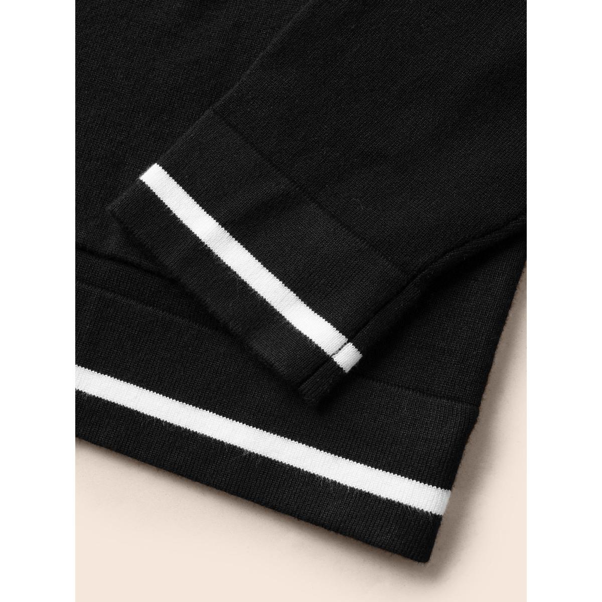 Plus Size Supersoft Essentials Striped Patchwork Pocket Open Front Cardigan Black Women Casual Loose Long Sleeve Everyday Cardigans BloomChic 12/L Product Image