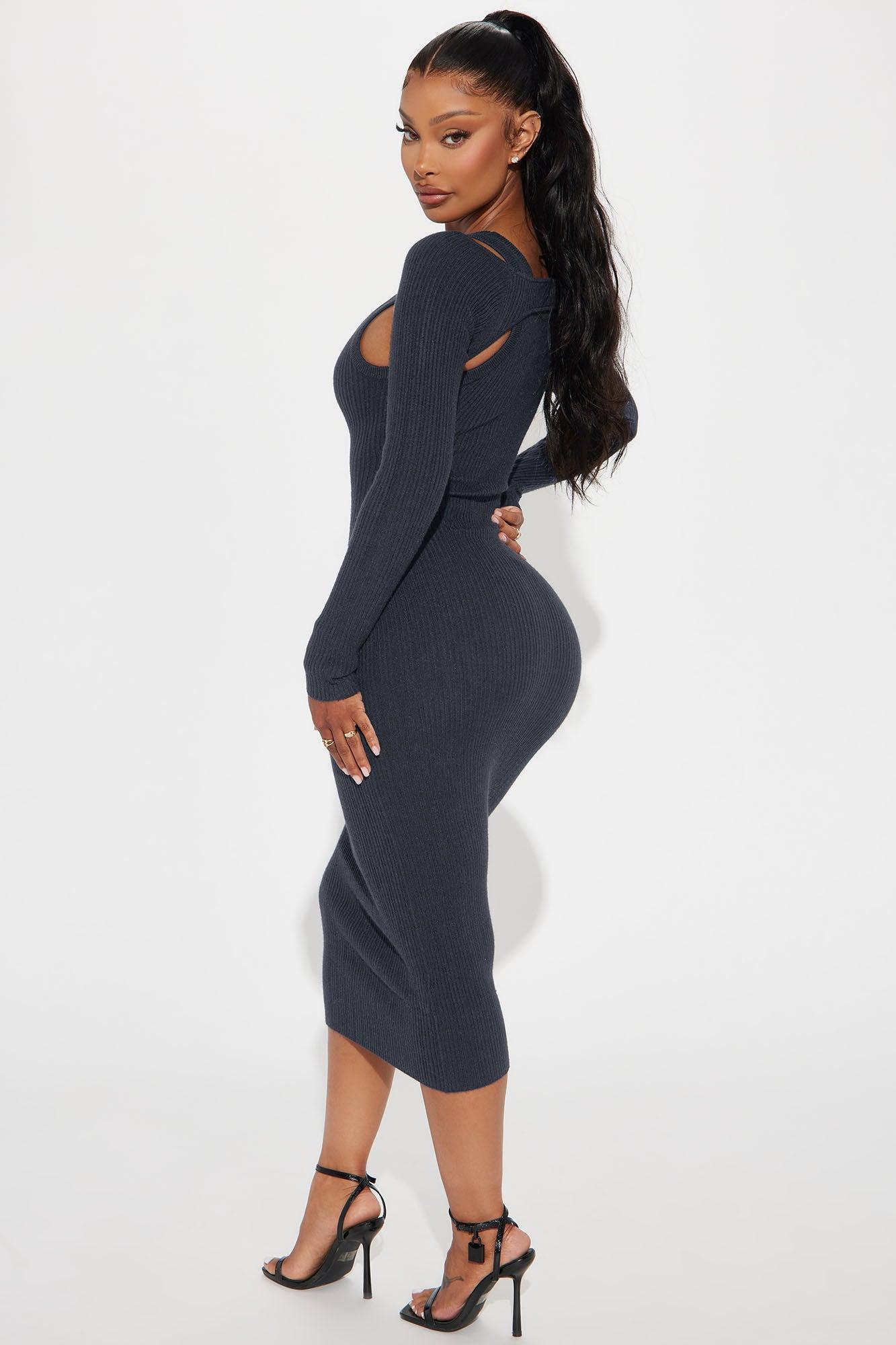Cold Shoulder Sweater Midi Dress - Charcoal Female Product Image