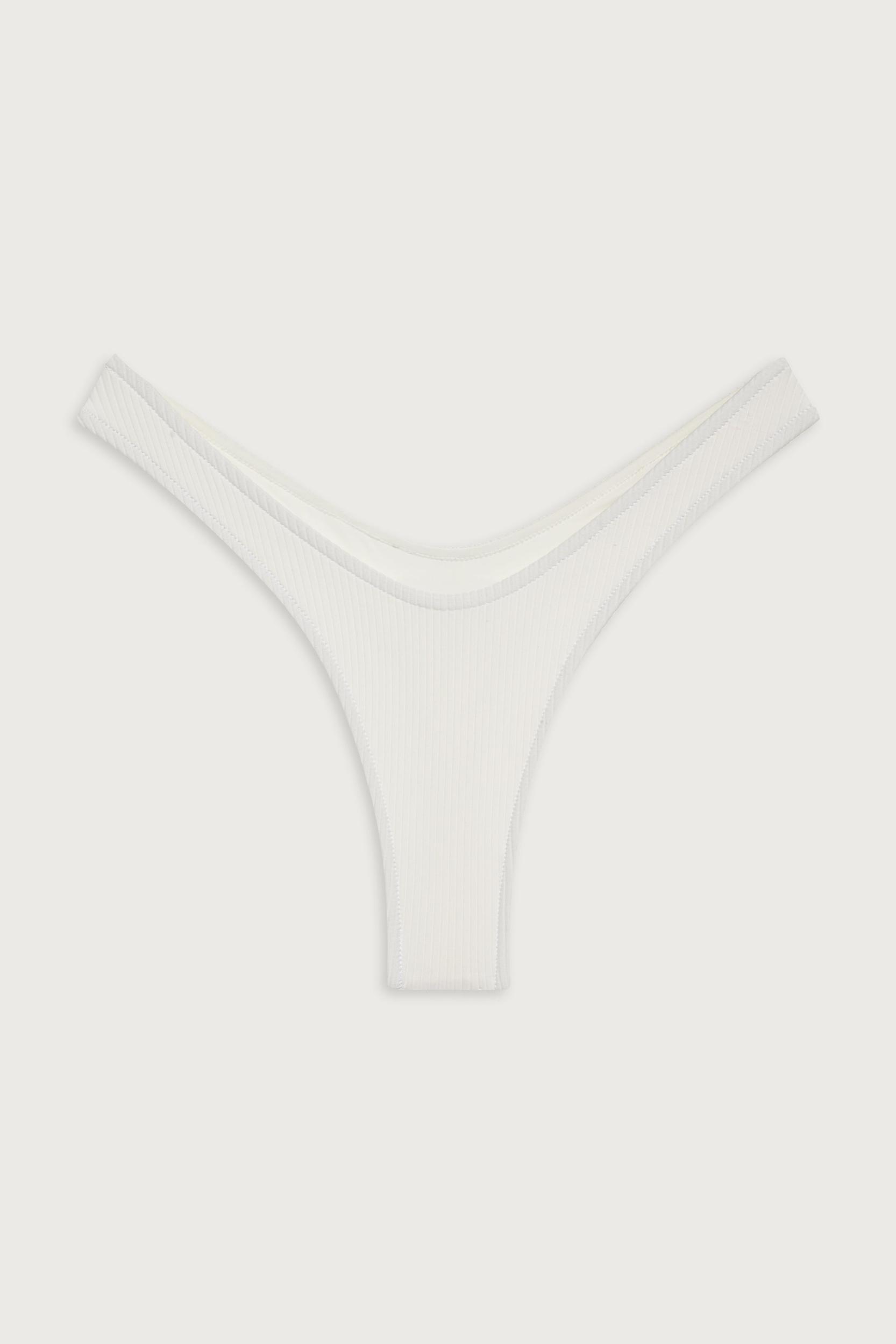 Full Moon Micro Ribbed Bikini Bottom - White Product Image