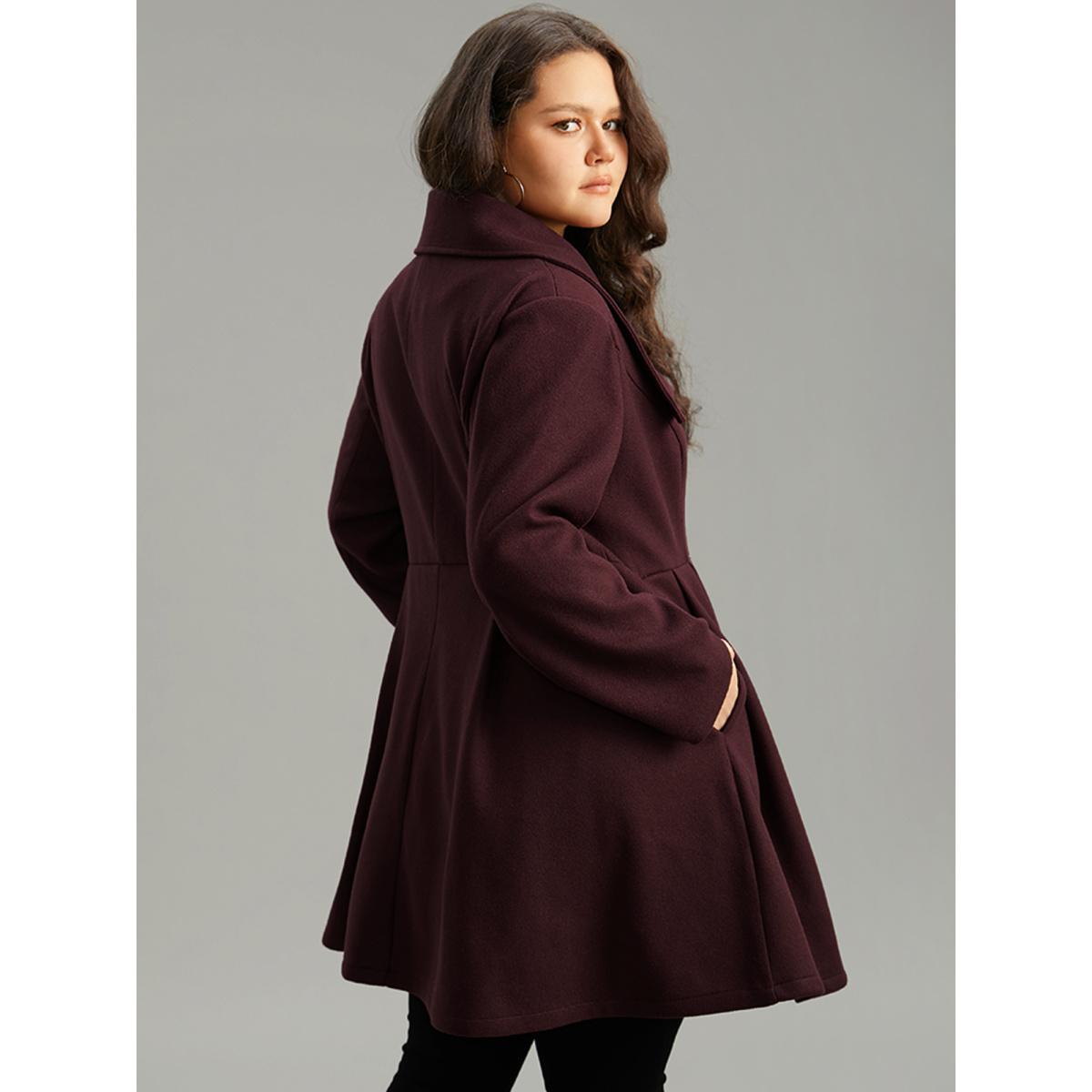 Plus Size Plain Button Up Pocket Asymmetrical Lapel Collar Coat Women Burgundy Elegant Plain Ladies Everyday Winter Coats BloomChic 22-24/3X Product Image