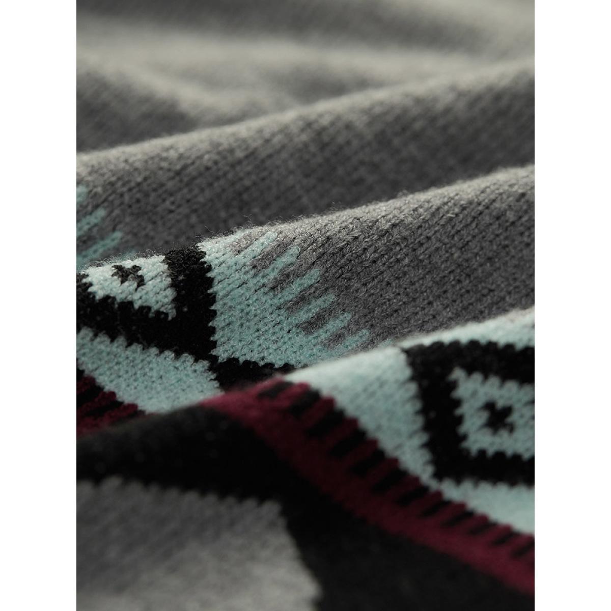 Plus Size Heart & Geo Print Raglan Sleeve Pullover DarkGray Women Casual Loose Long Sleeve Round Neck Dailywear Pullovers BloomChic 18-20/2X Product Image