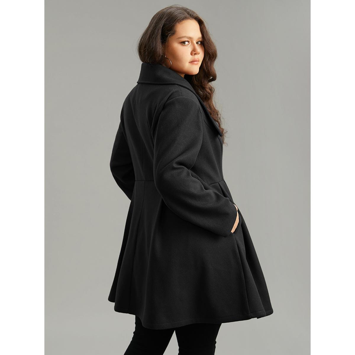 Plus Size Plain Button Up Pocket Asymmetrical Lapel Collar Coat Women Black Timeless Plain Ladies Elegant Winter Coats BloomChic 14-16/1X Product Image