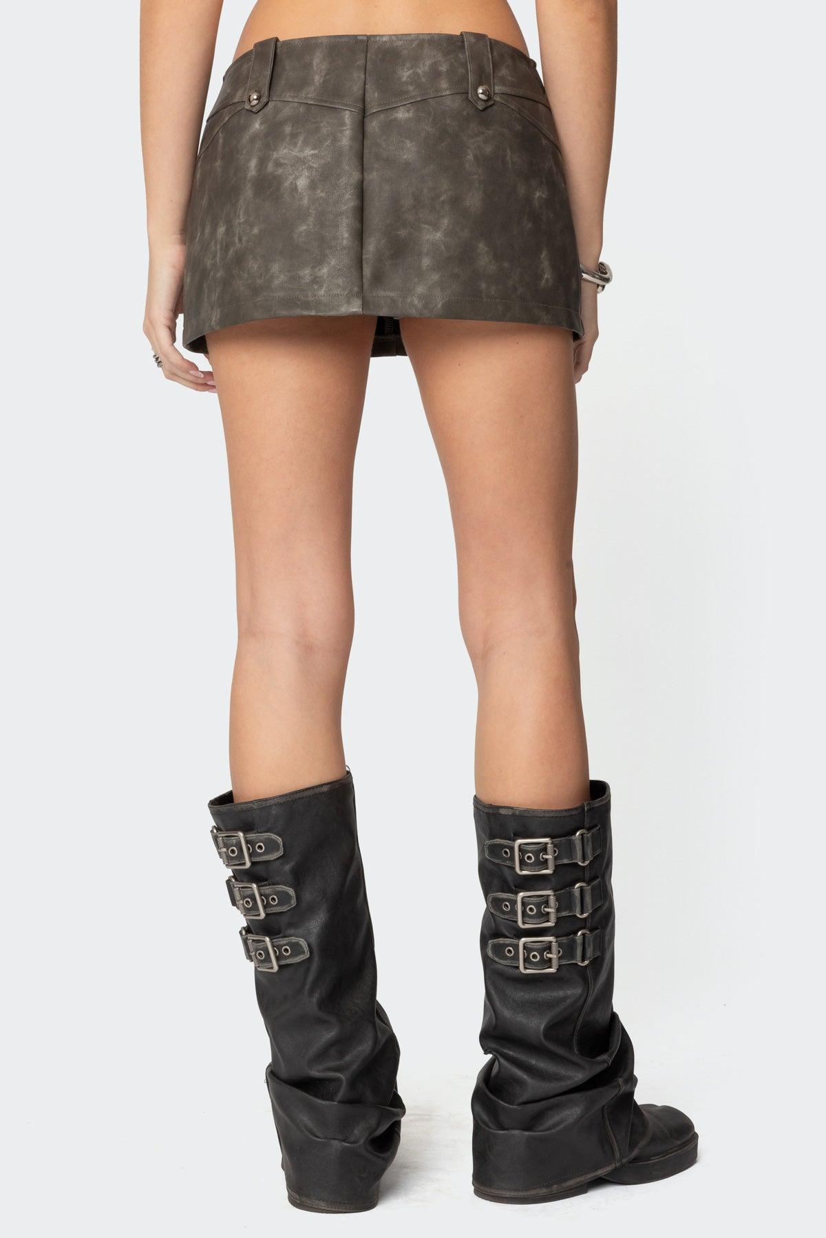 Bar Washed Faux Leather Mini Skort Product Image