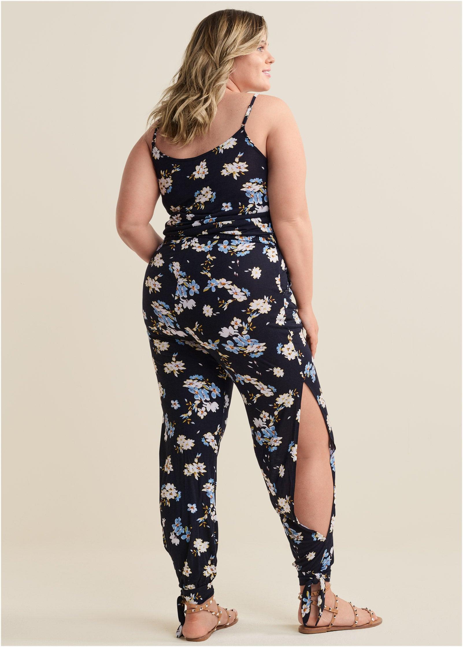 Slit Detail Jumpsuit - Black & Blue Product Image